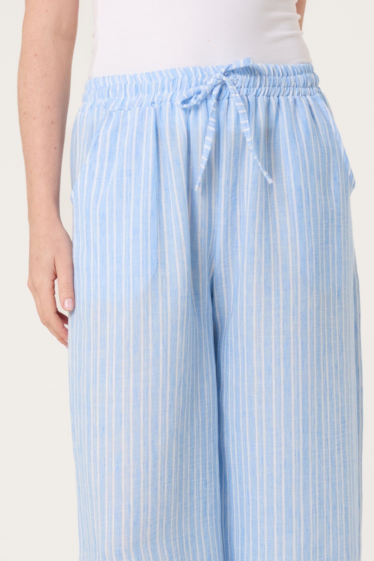 Cotton Blend Striped Wide Leg Trousers