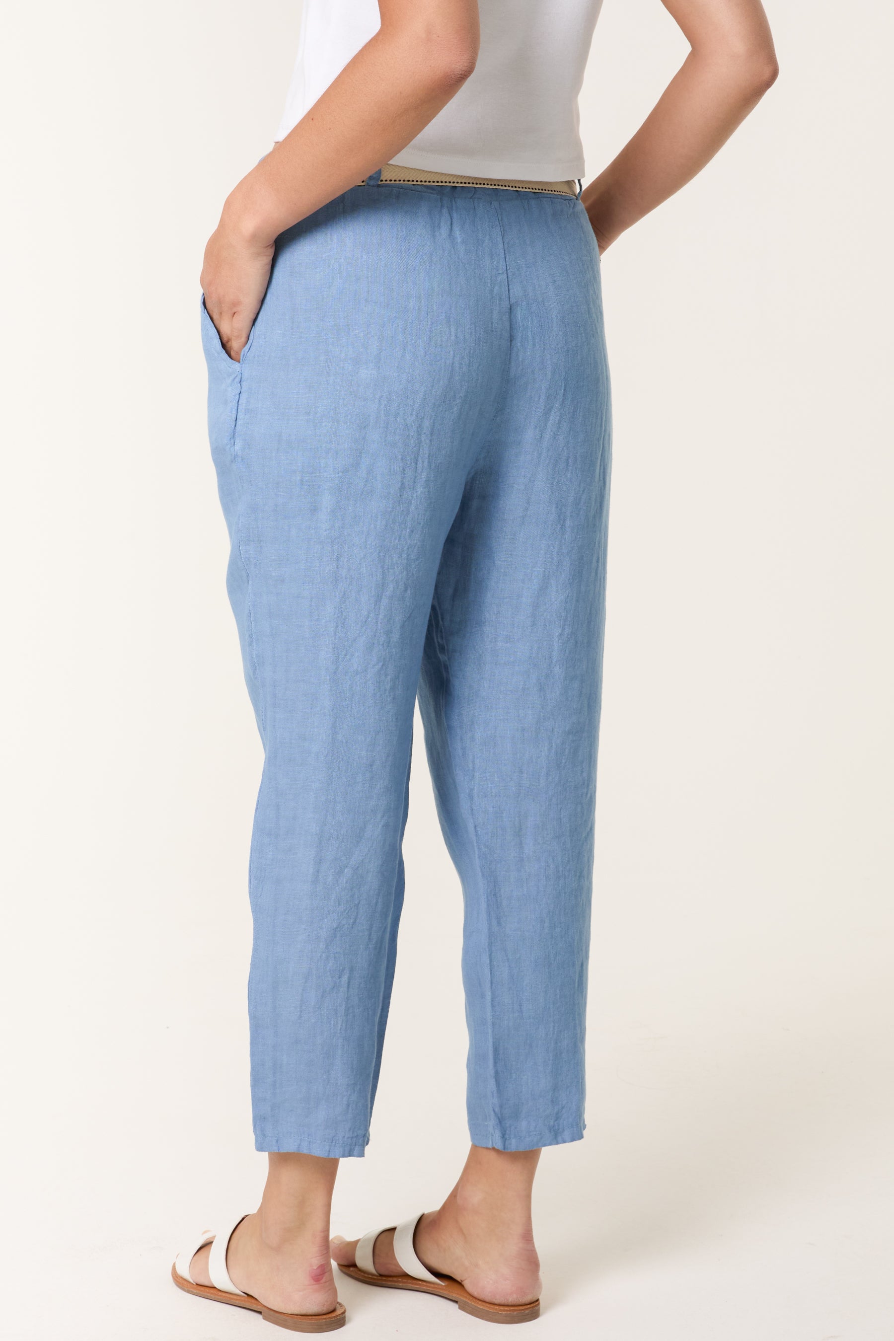 Linen Trouser W/ Embroidered Belt