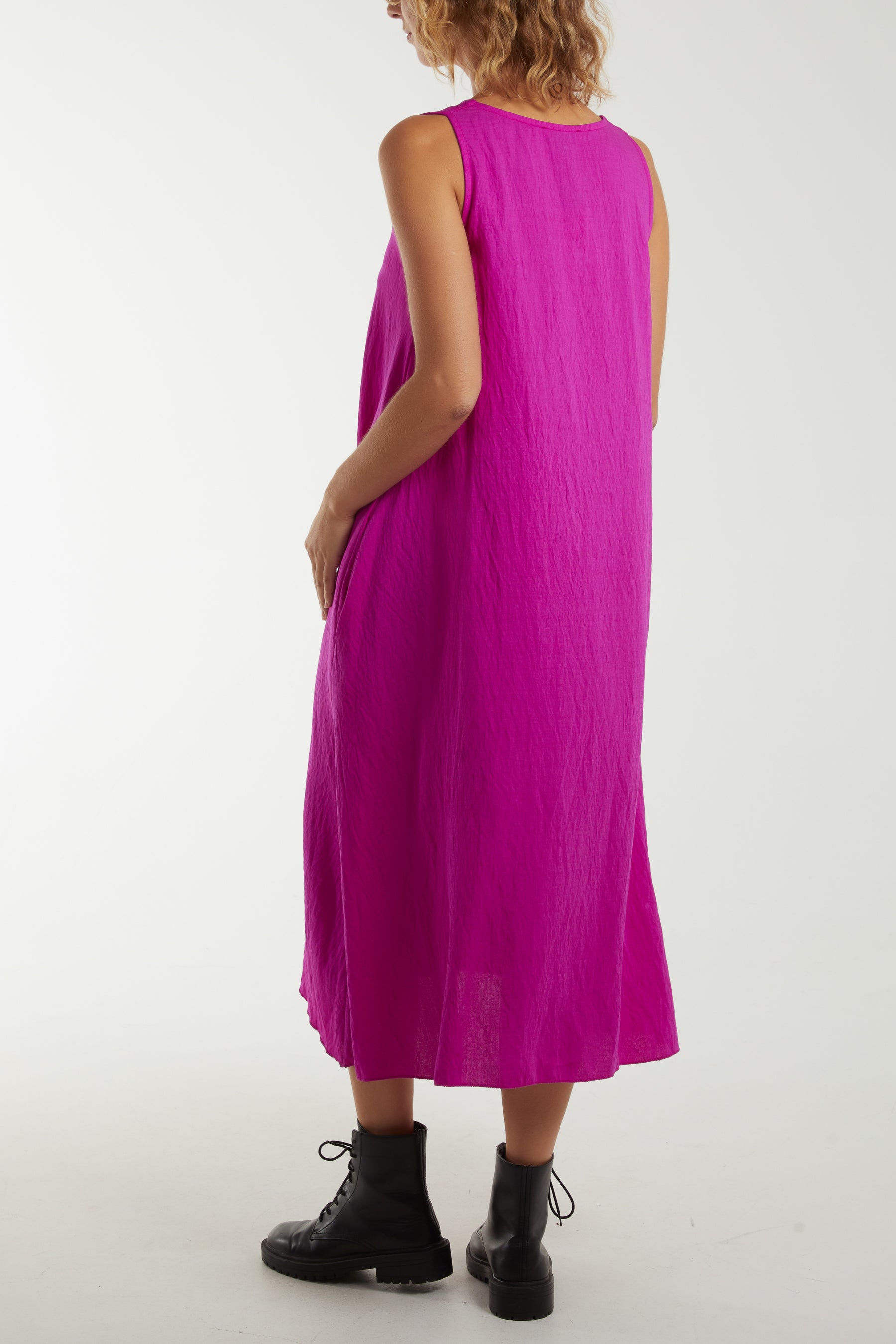 A Line Sleeveless Midi Dress