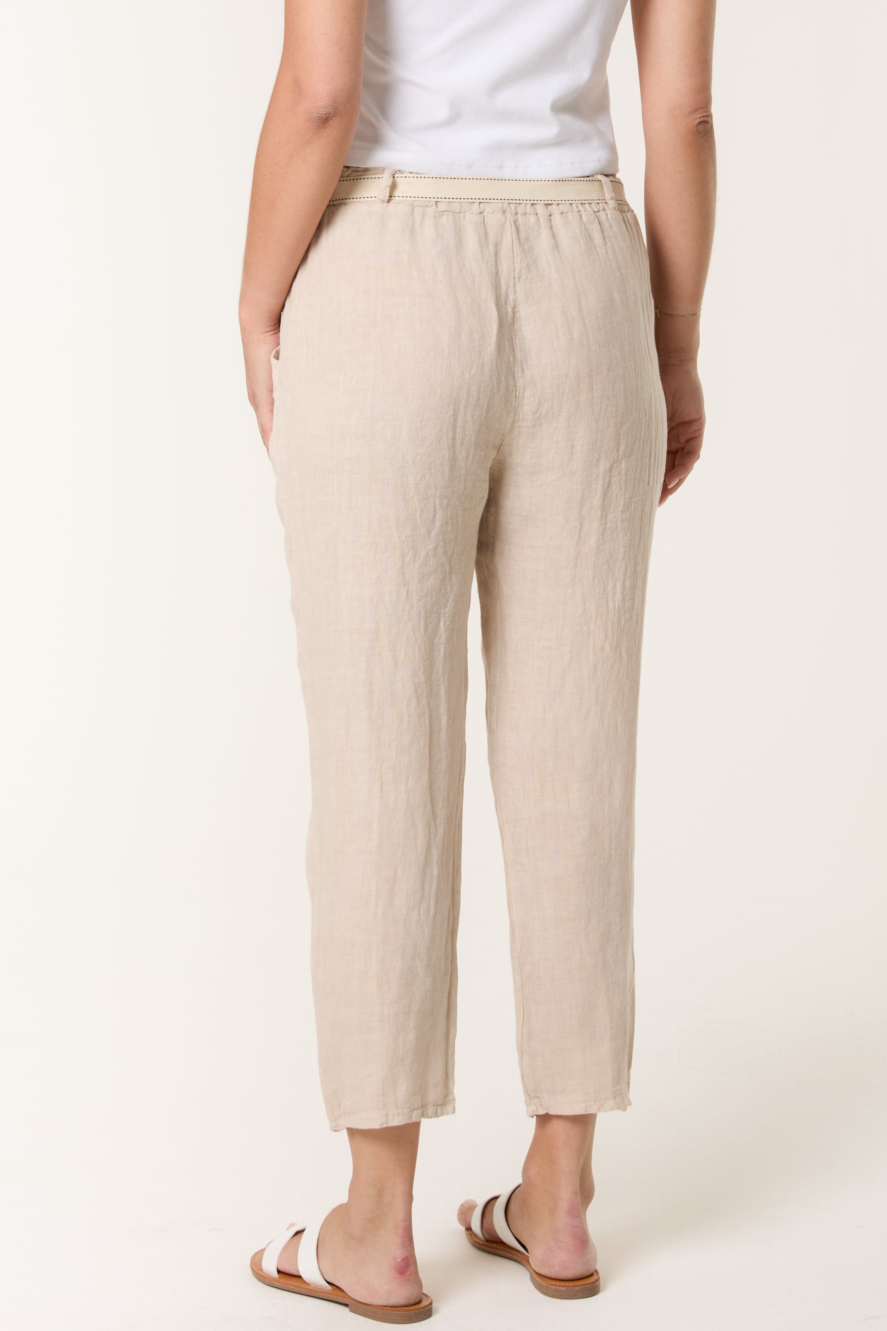 Linen Trouser W/ Embroidered Belt