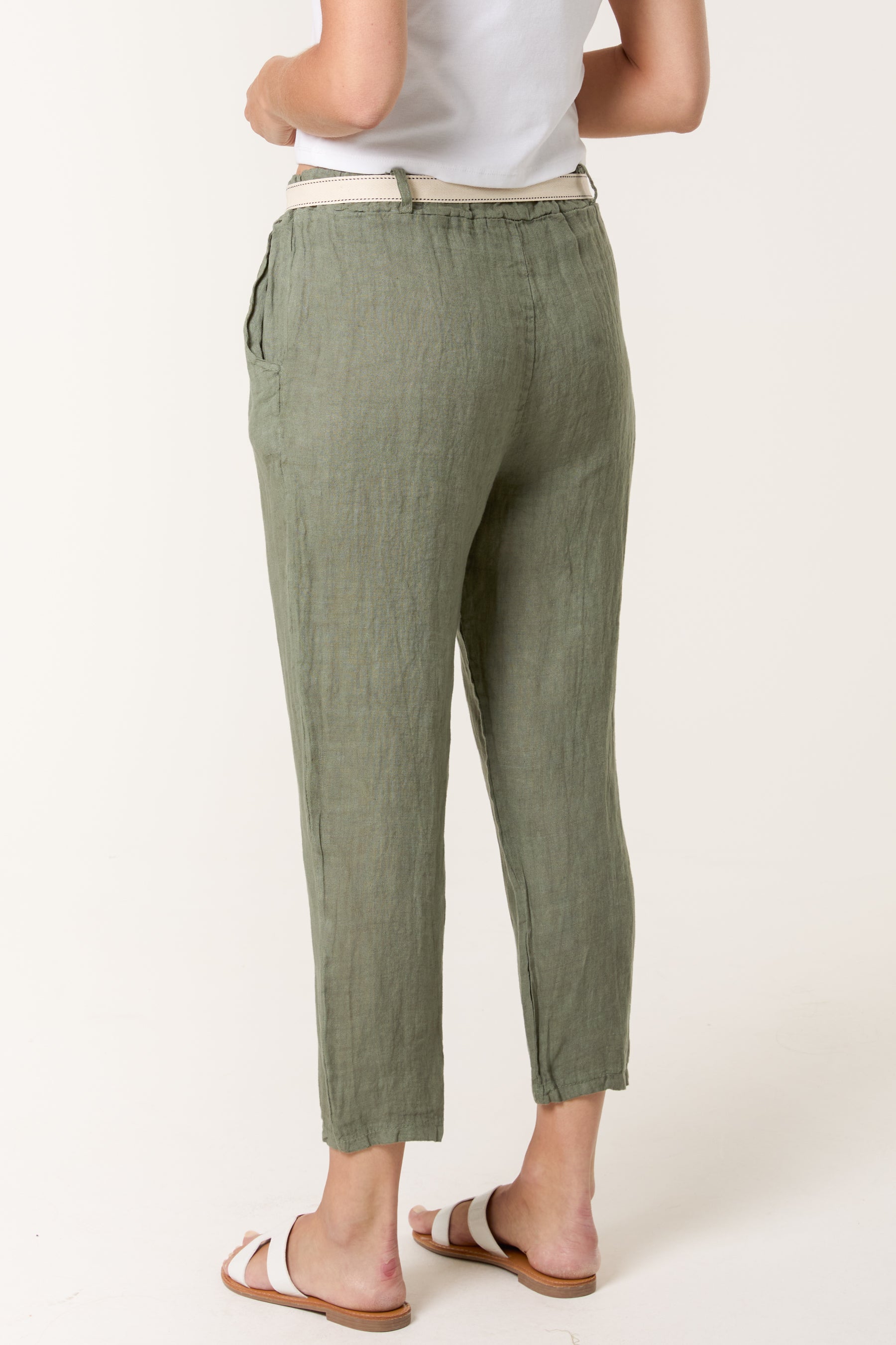 Linen Trouser W/ Embroidered Belt