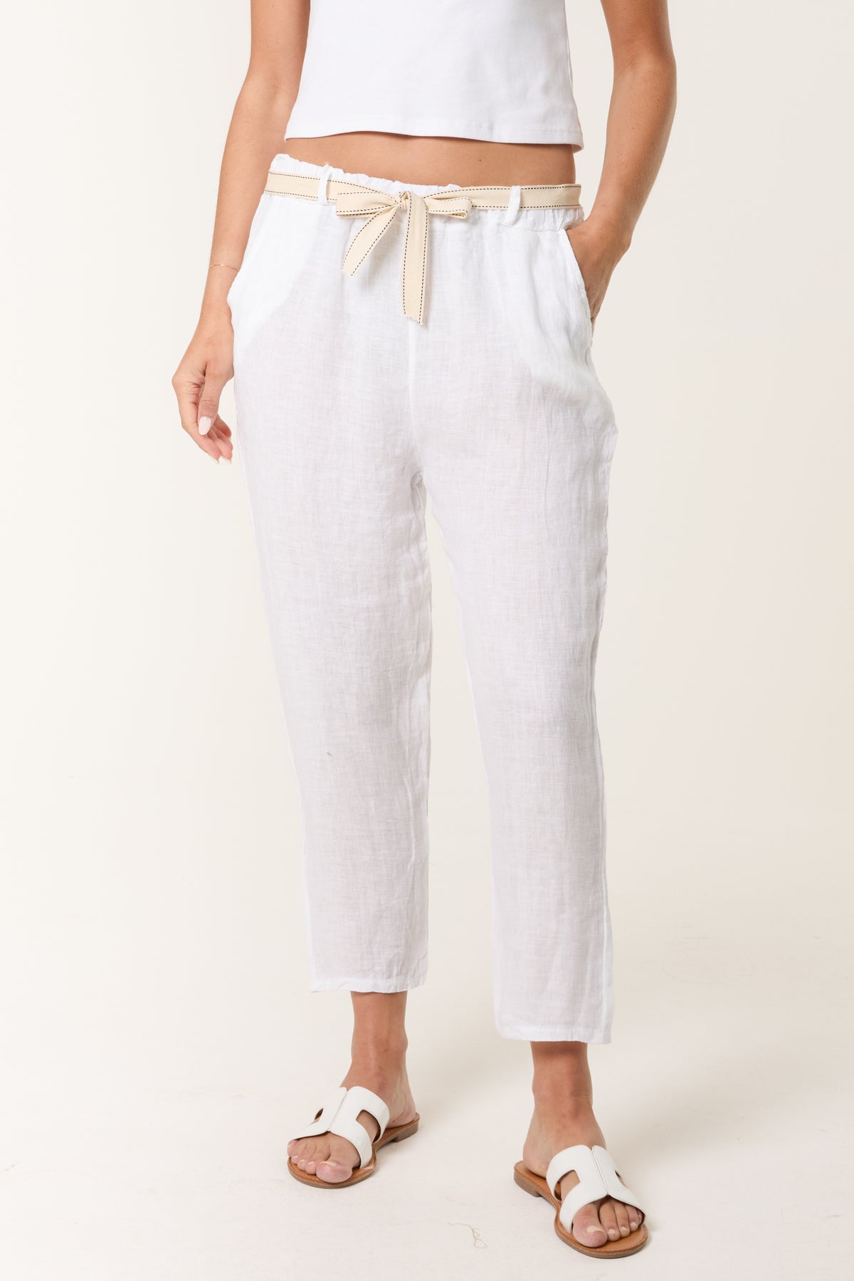 Linen Trouser W/ Embroidered Belt