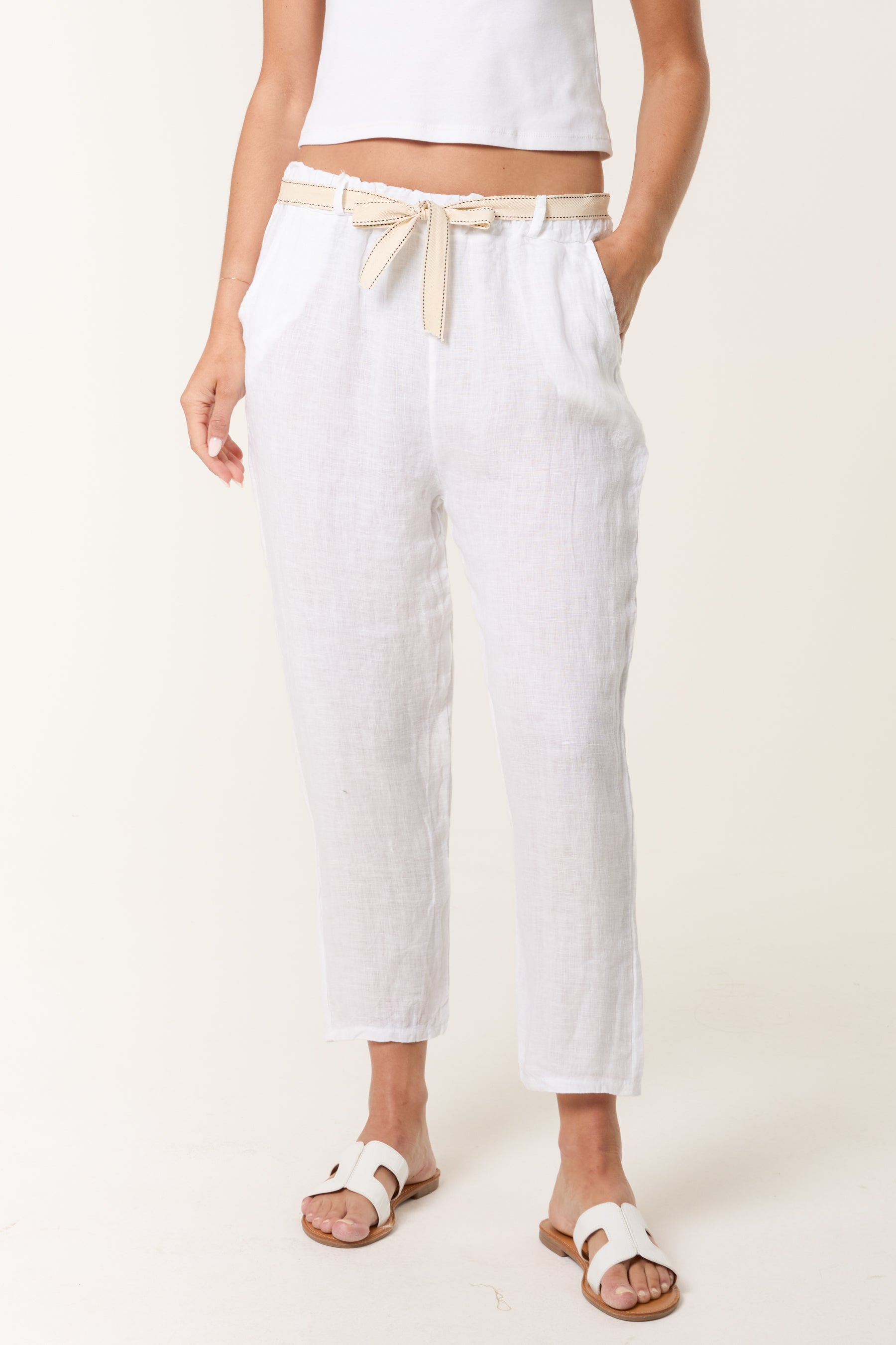 Linen Trouser W/ Embroidered Belt