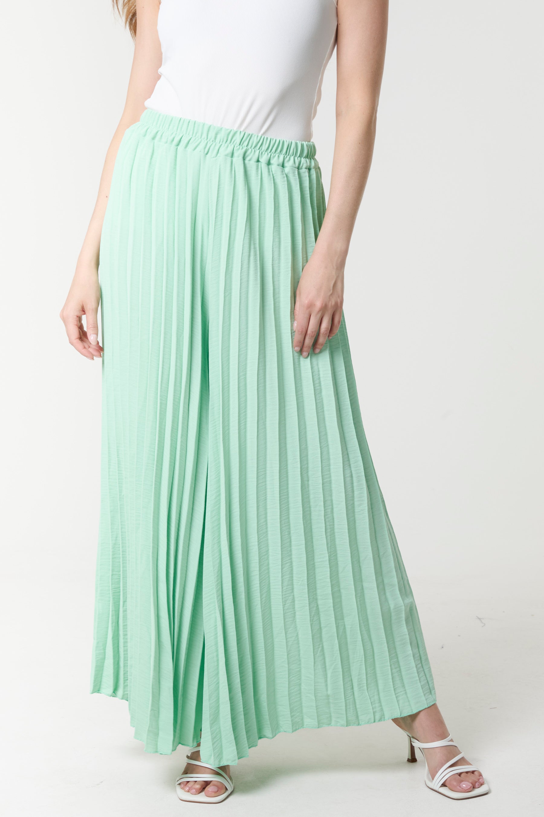 Wide Leg Plisse Trousers