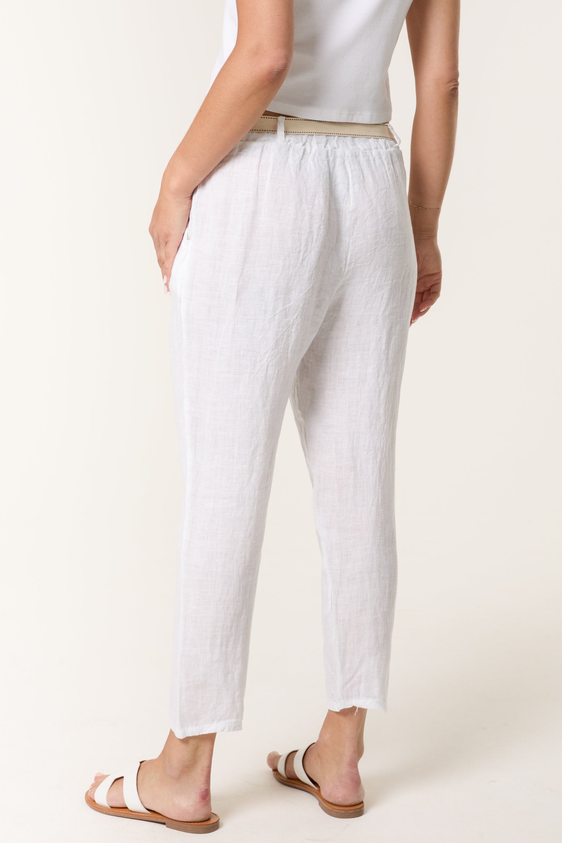 Linen Trouser W/ Embroidered Belt