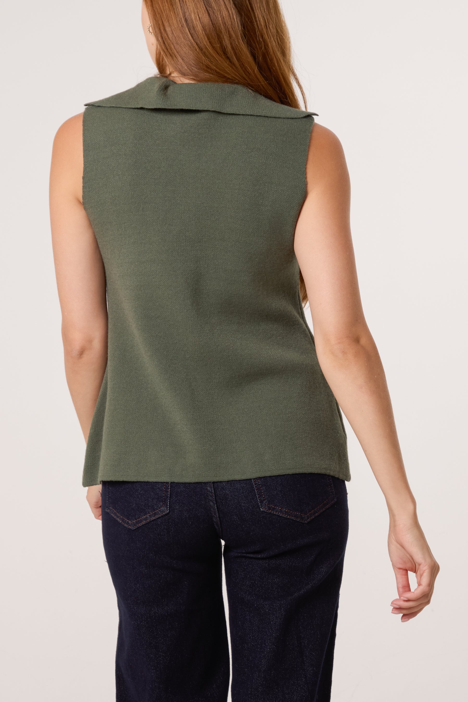 Lapel Collar Gold Button Knitted Waistcoat