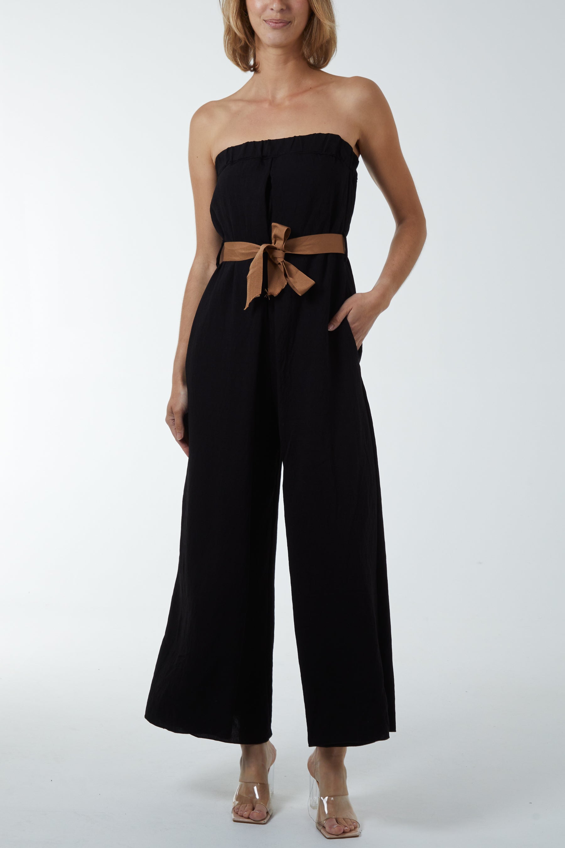 Strapless Bandeau Belted Jumpsuit