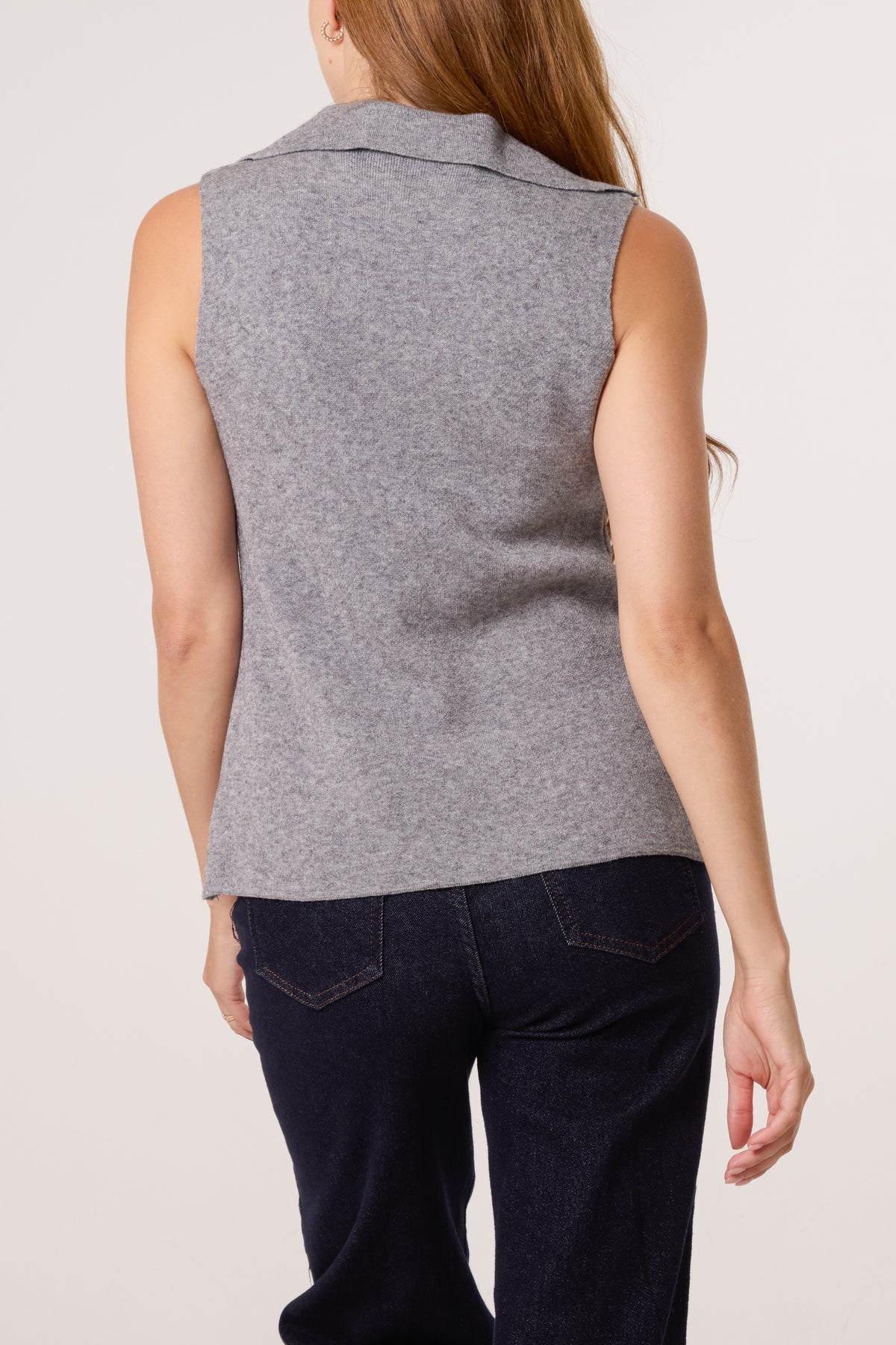 Lapel Collar Gold Button Knitted Waistcoat