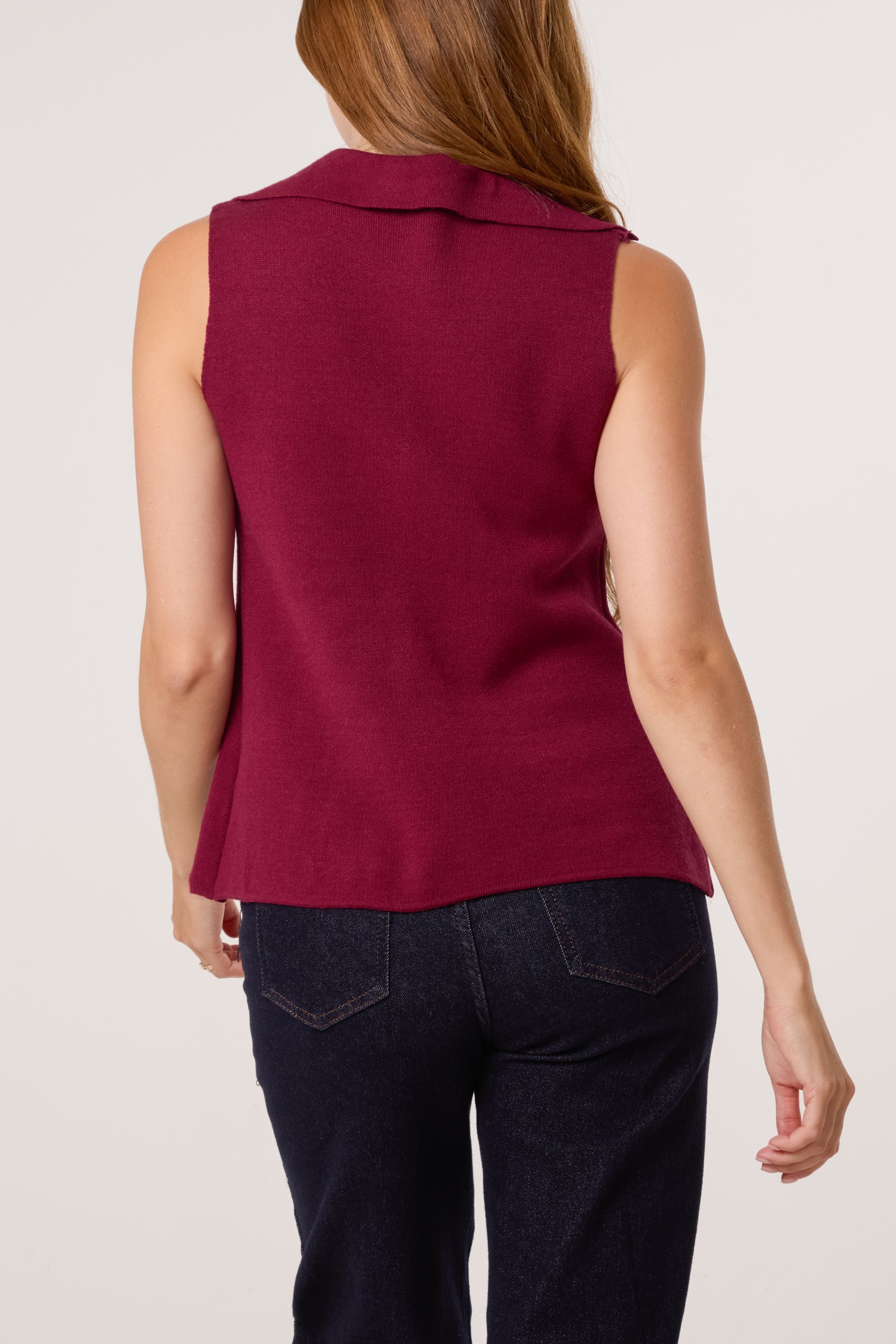Lapel Collar Gold Button Knitted Waistcoat