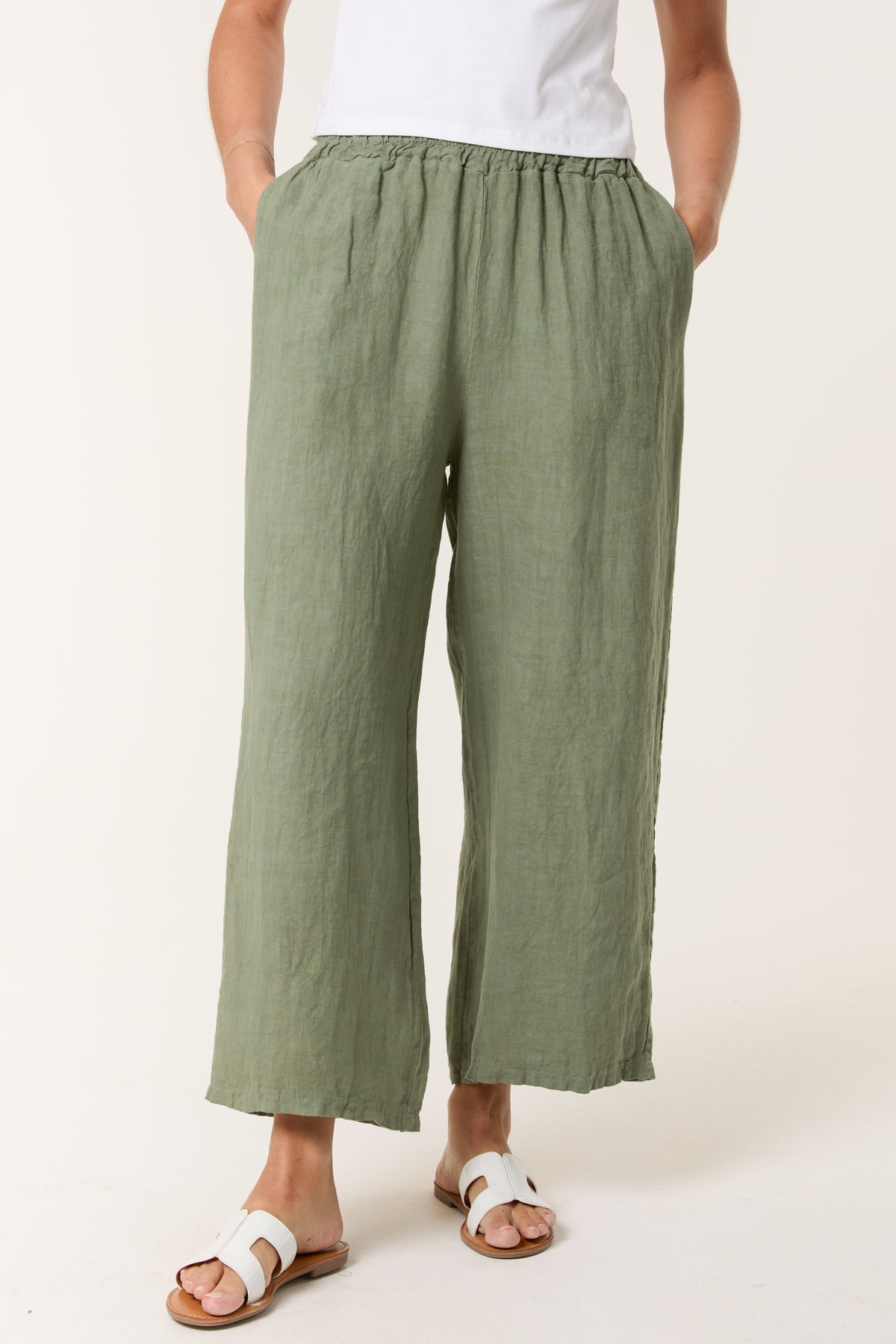Elasticated Linen Wide Leg Trousers