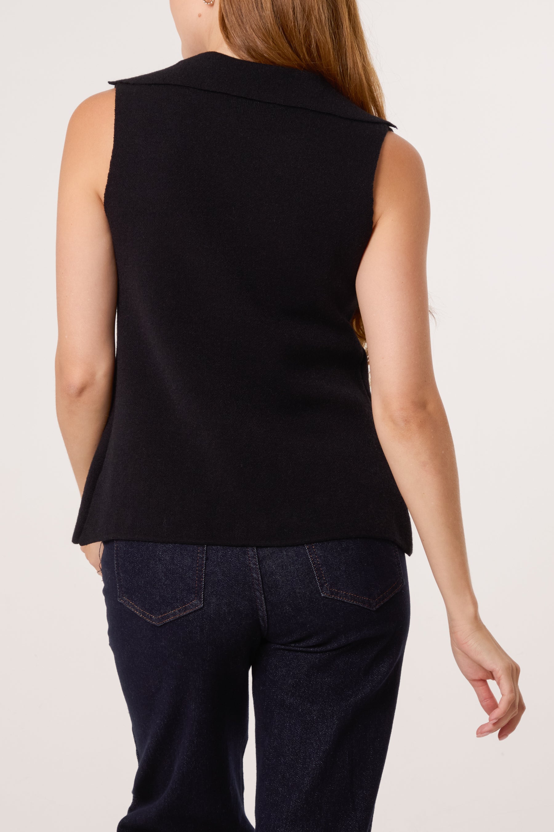 Lapel Collar Gold Button Knitted Waistcoat