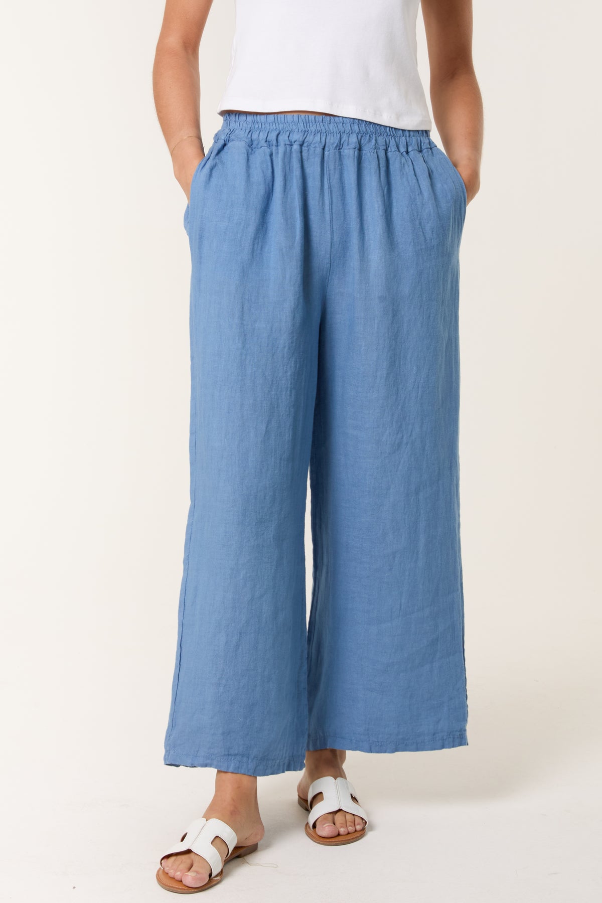 Elasticated Linen Wide Leg Trousers