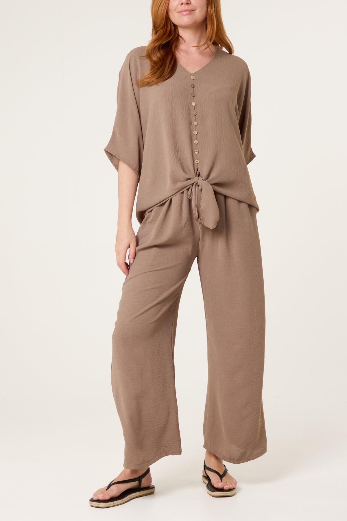 Button Tie Top & Trousers Set