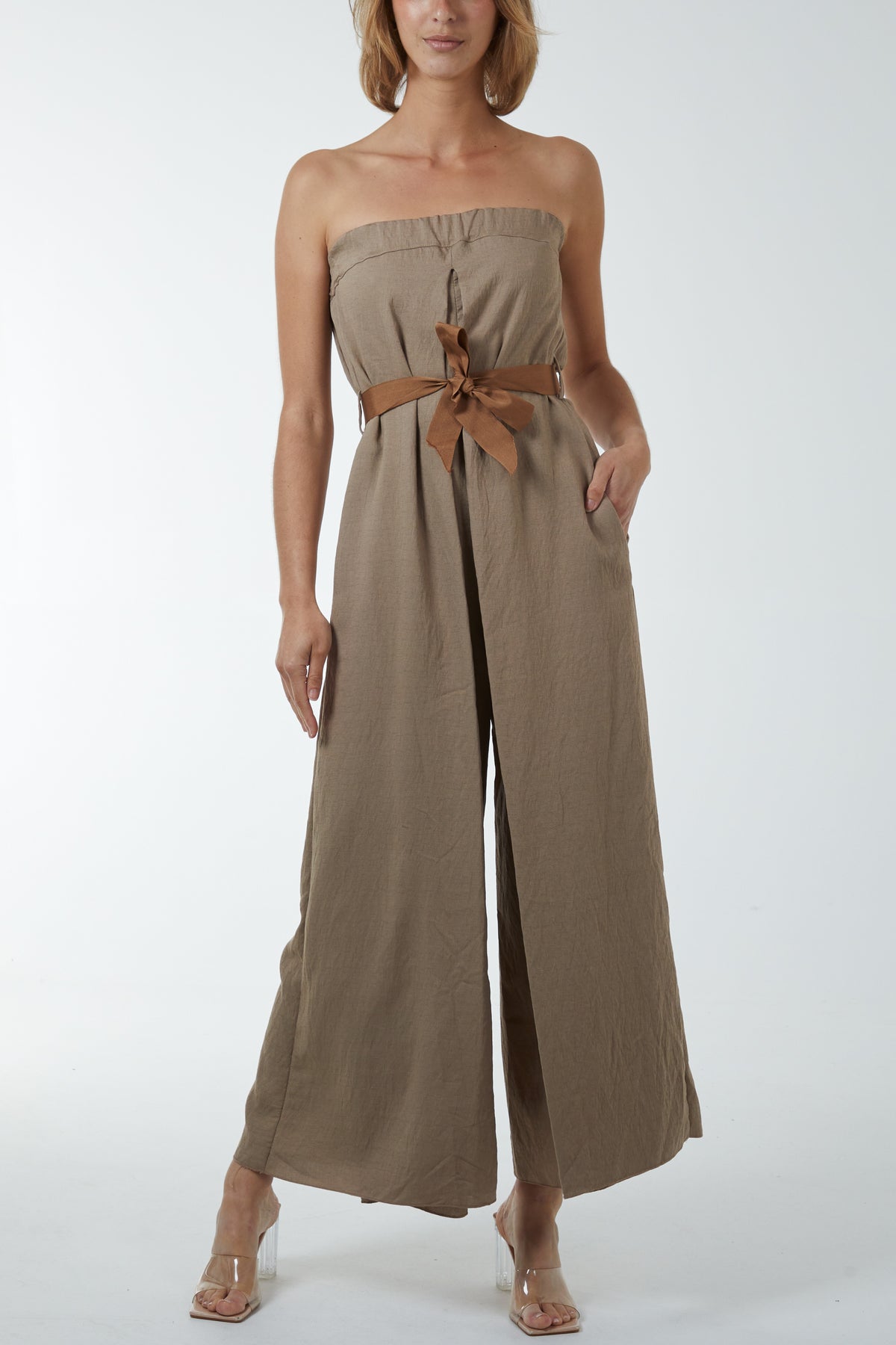 Strapless Bandeau Belted Jumpsuit