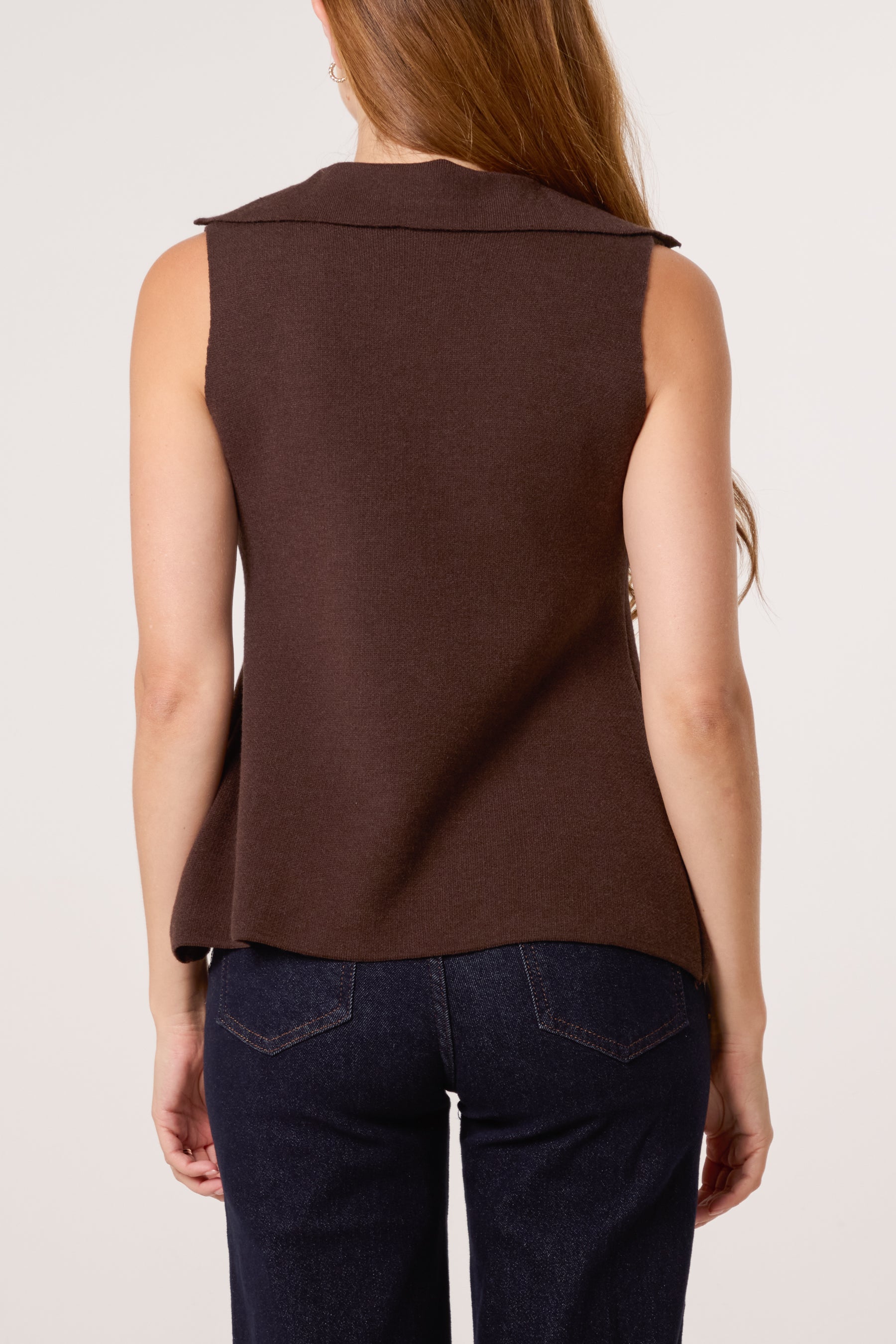 Lapel Collar Gold Button Knitted Waistcoat