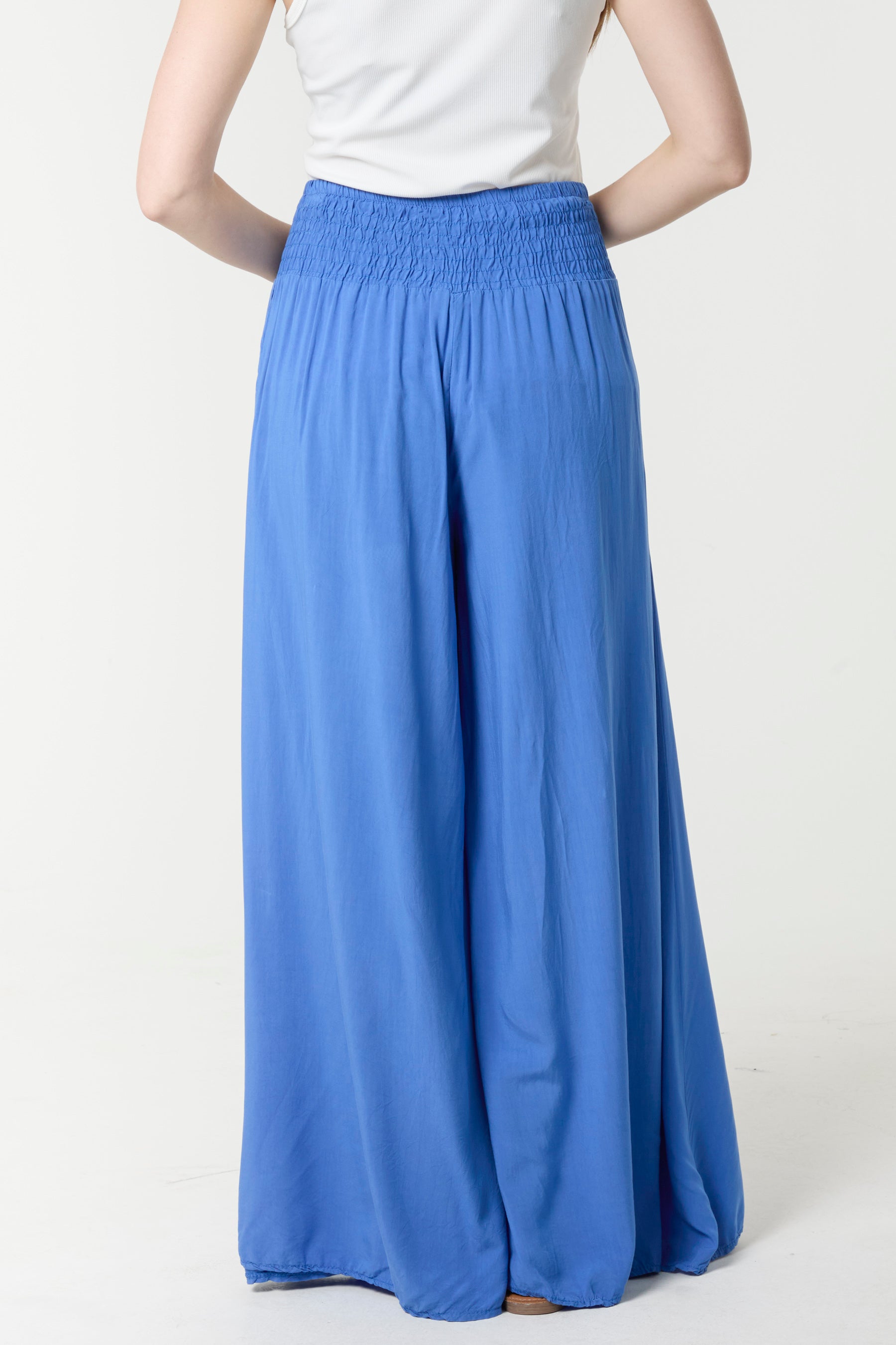 Shirred Deep Waist Band Wide Culottes