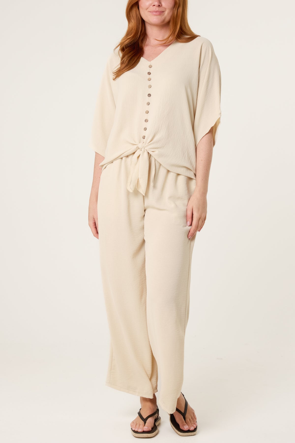 Button Tie Top & Trousers Set
