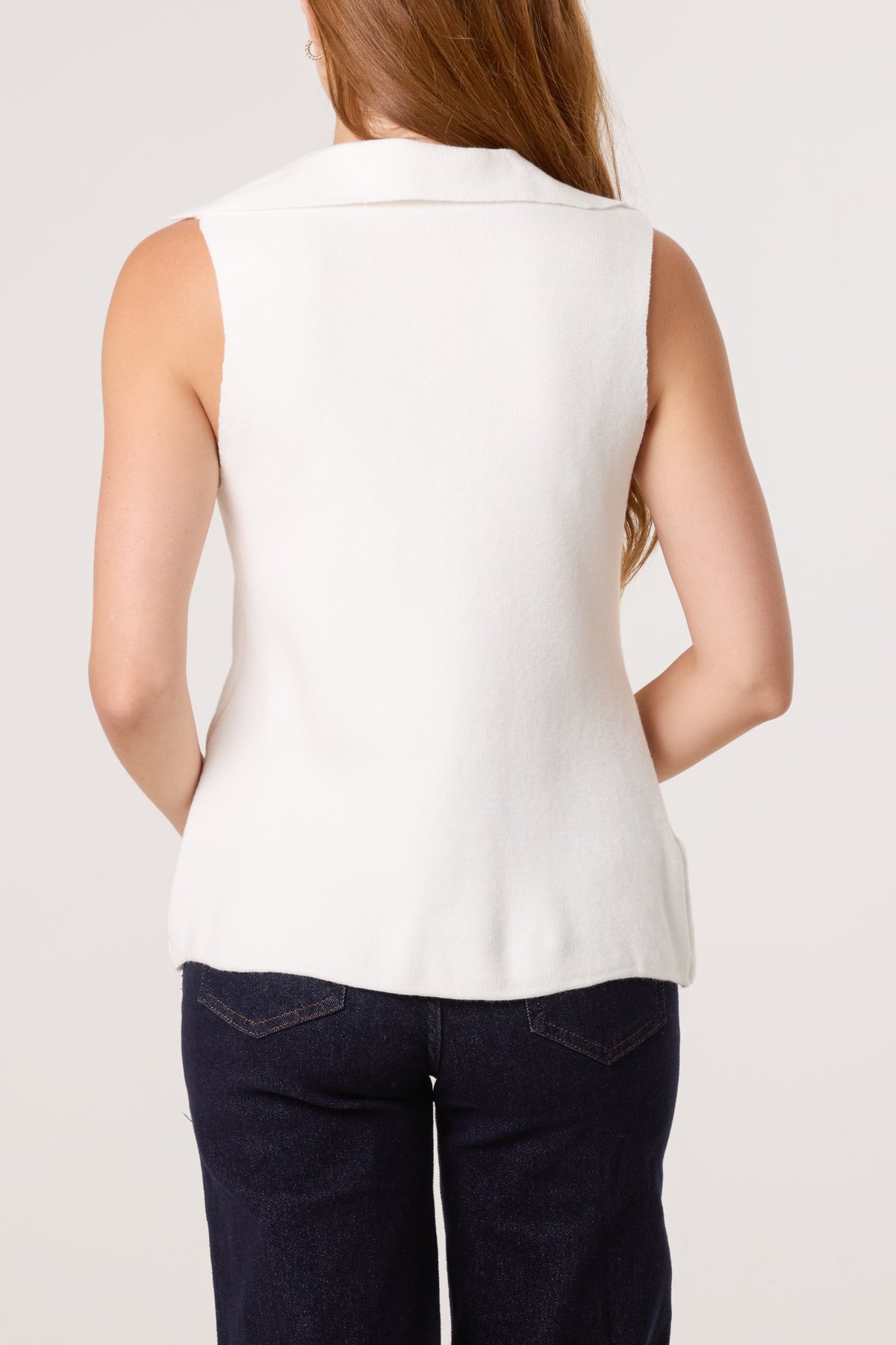 Lapel Collar Gold Button Knitted Waistcoat