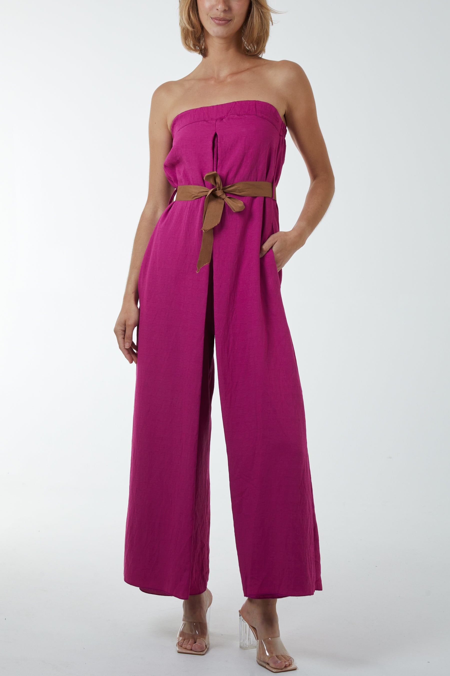 Strapless Bandeau Belted Jumpsuit