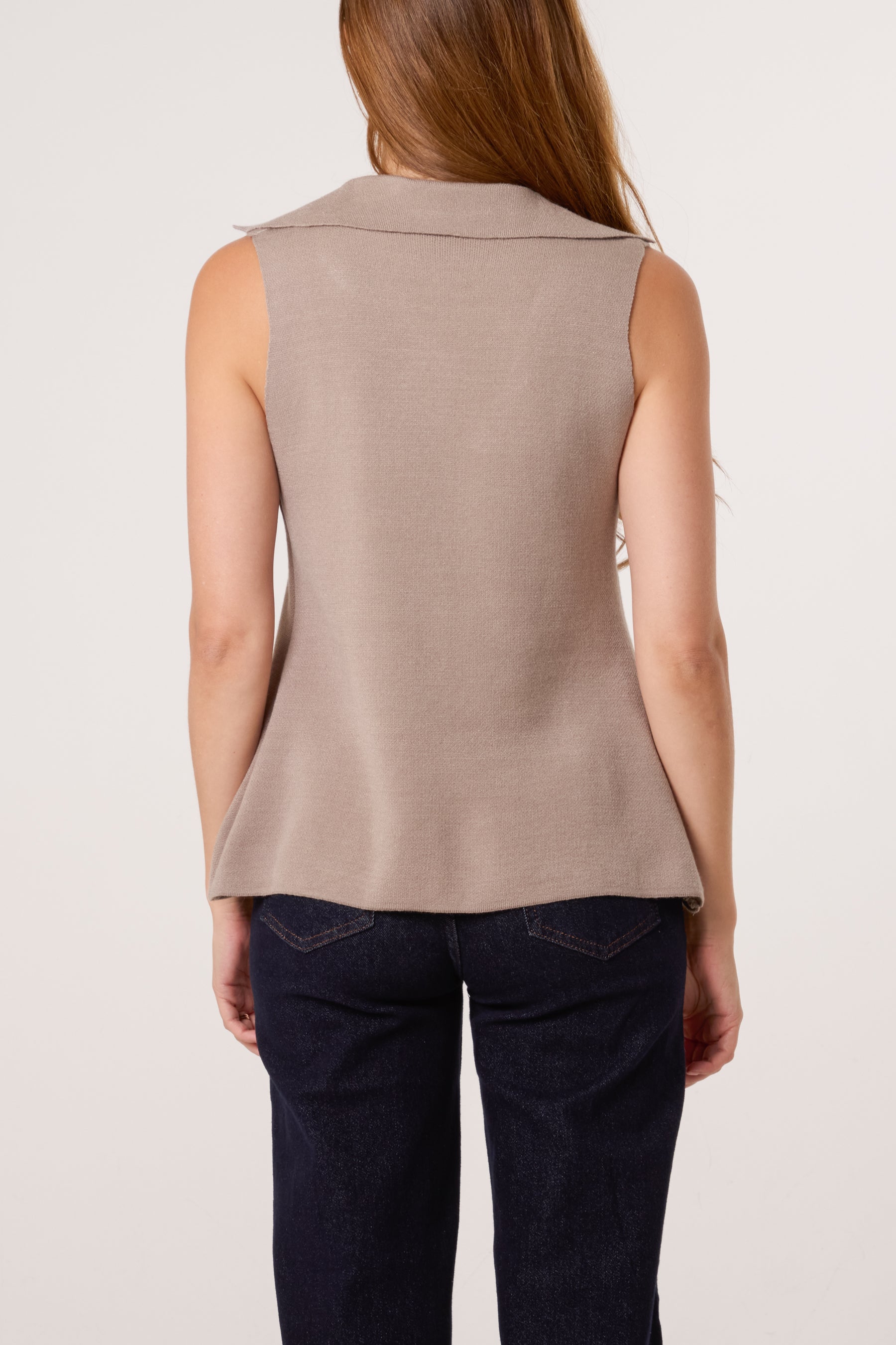 Lapel Collar Gold Button Knitted Waistcoat