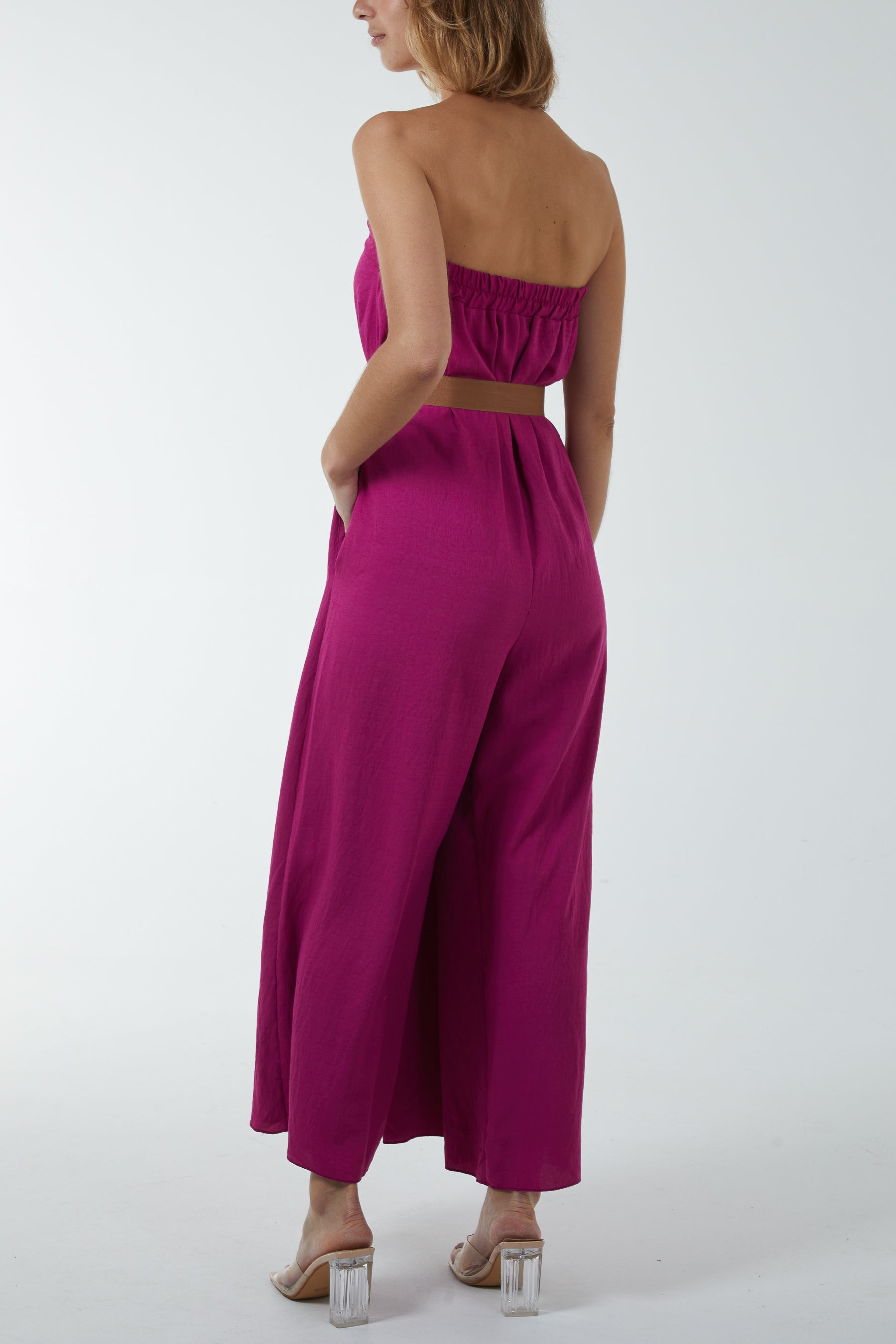 Strapless Bandeau Belted Jumpsuit