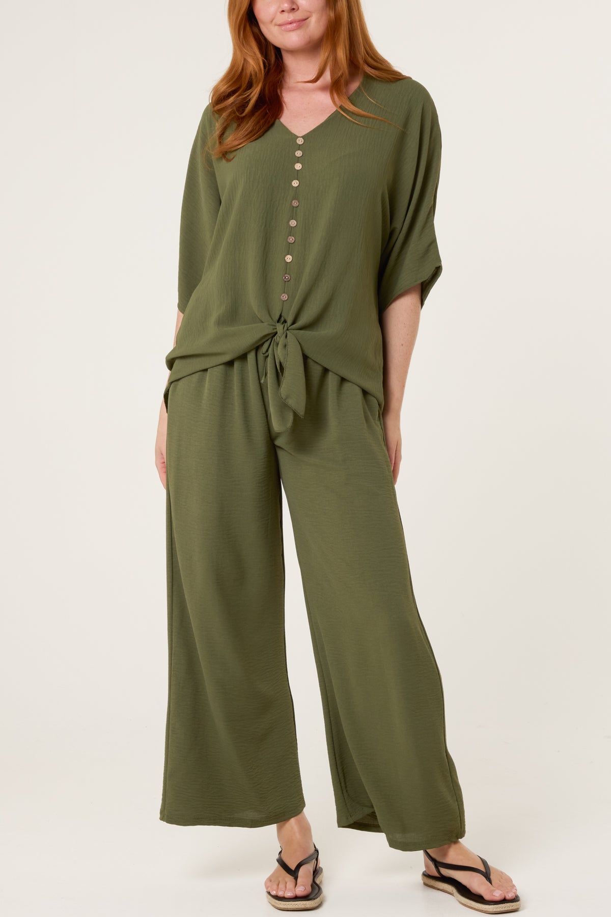 Button Tie Top & Trousers Set
