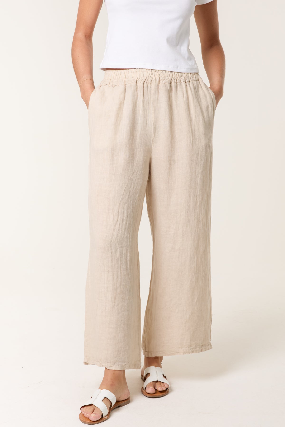 Elasticated Linen Wide Leg Trousers