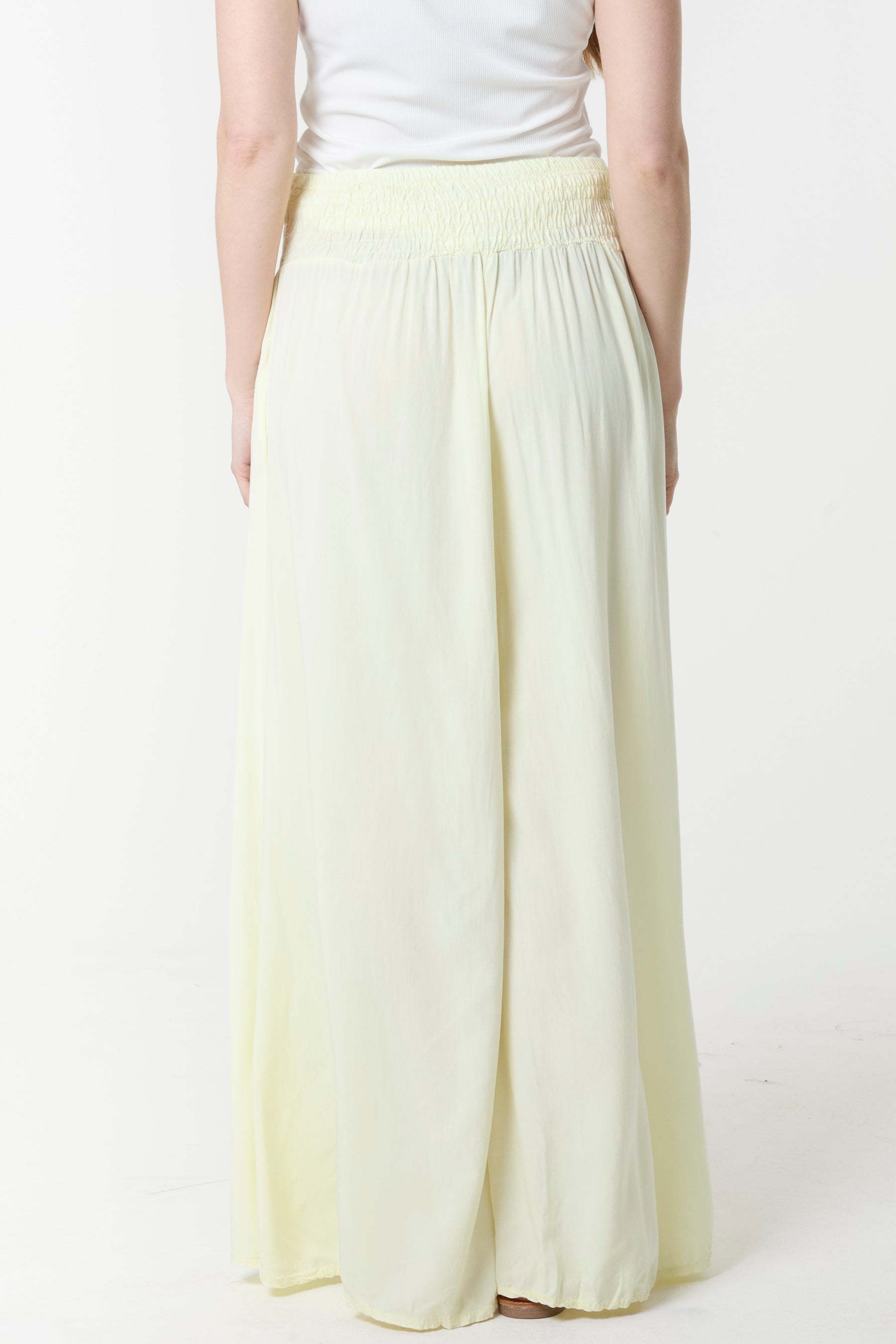 Shirred Deep Waist Band Wide Culottes