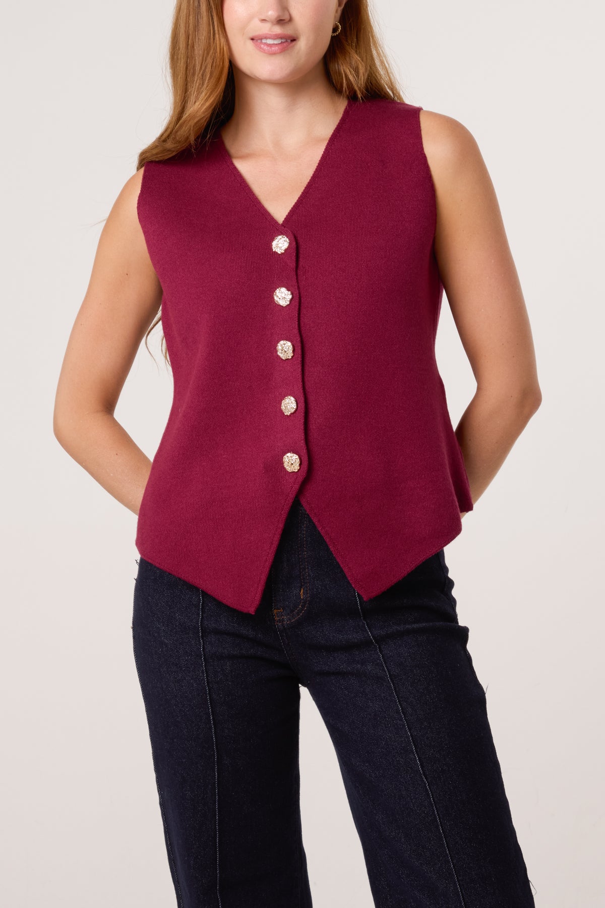 Gold Flower Button Knitted Waistcoat