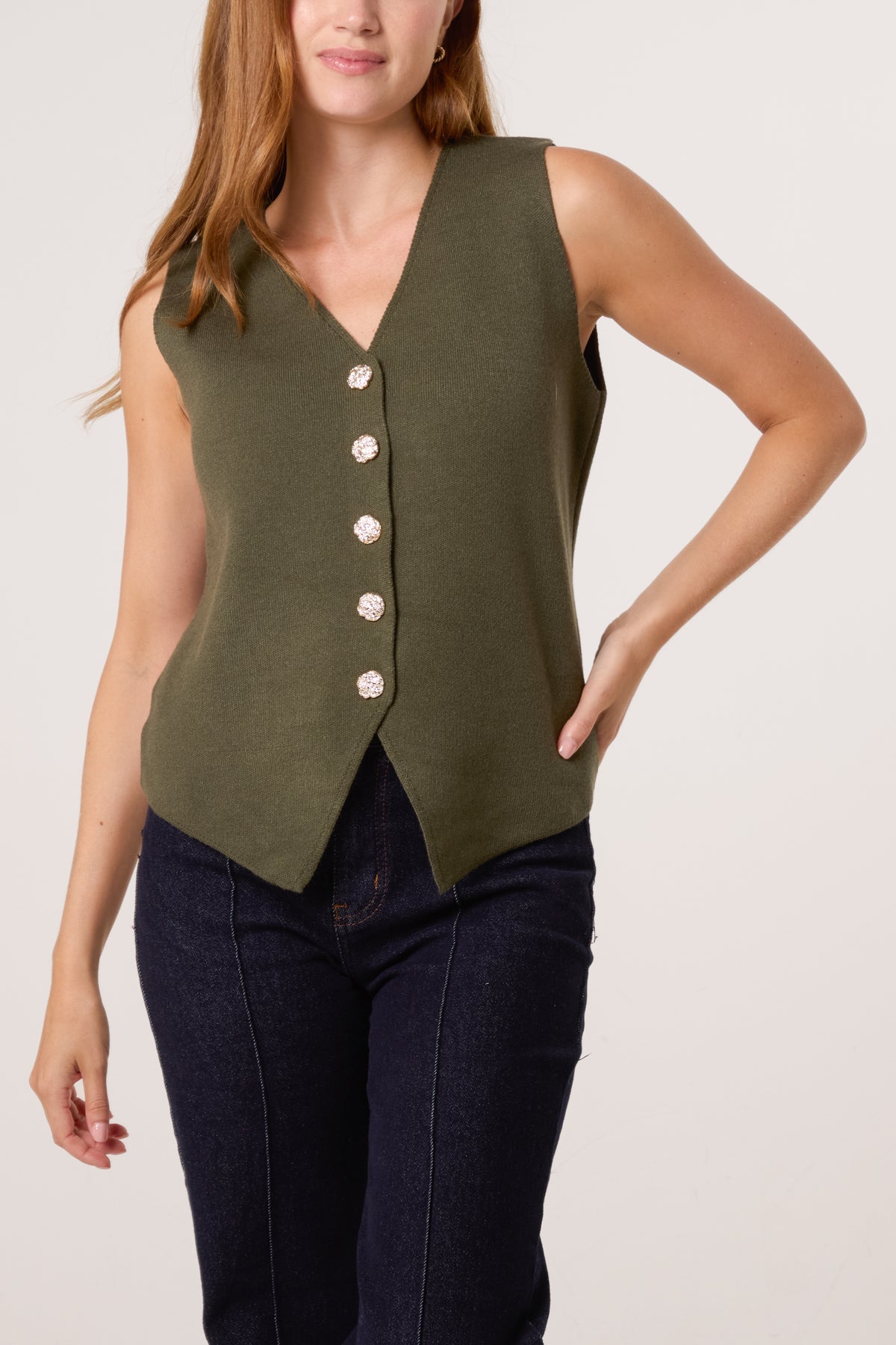 Gold Flower Button Knitted Waistcoat