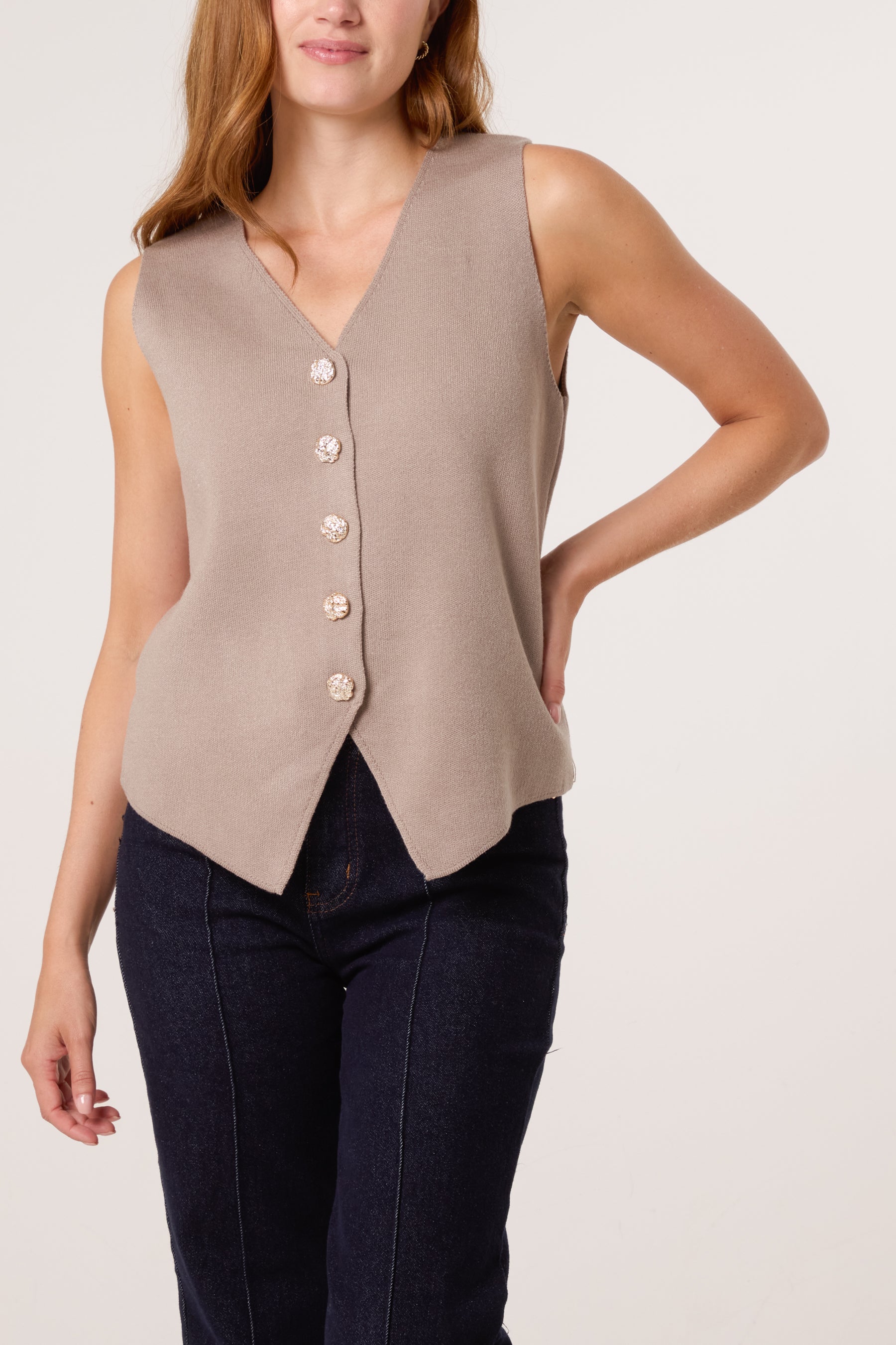 Gold Flower Button Knitted Waistcoat