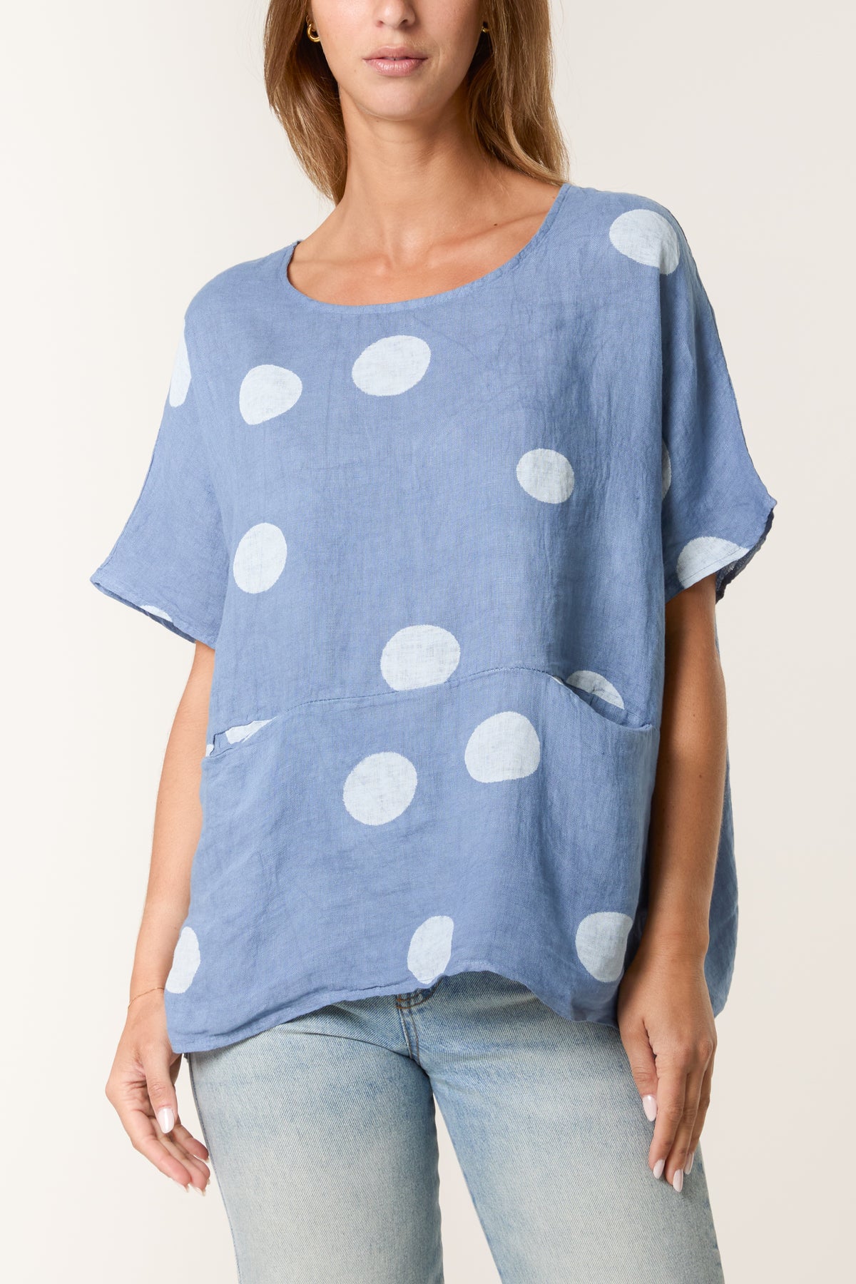 Polka Dot Linen Relaxed Top