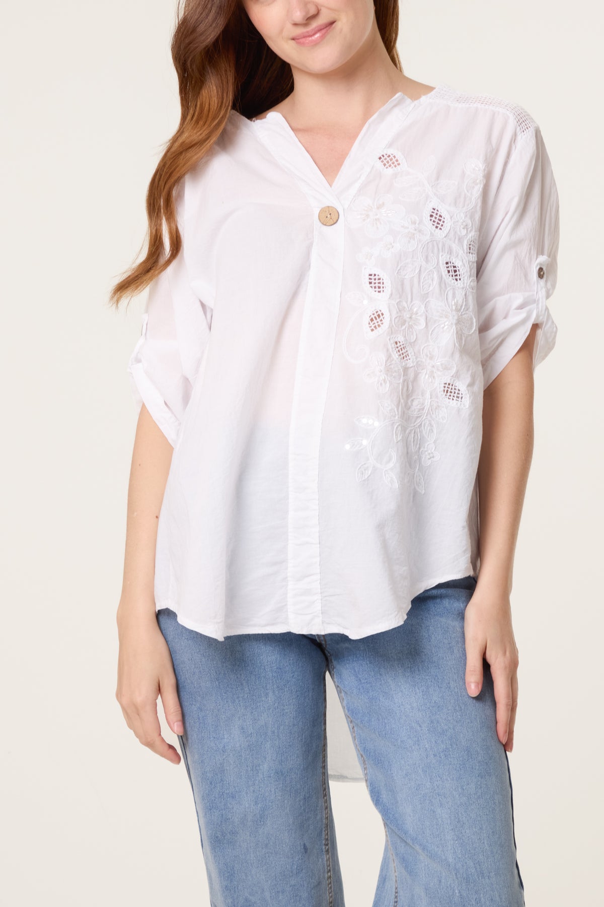 Embellished Cut-Out Floral Shirt
