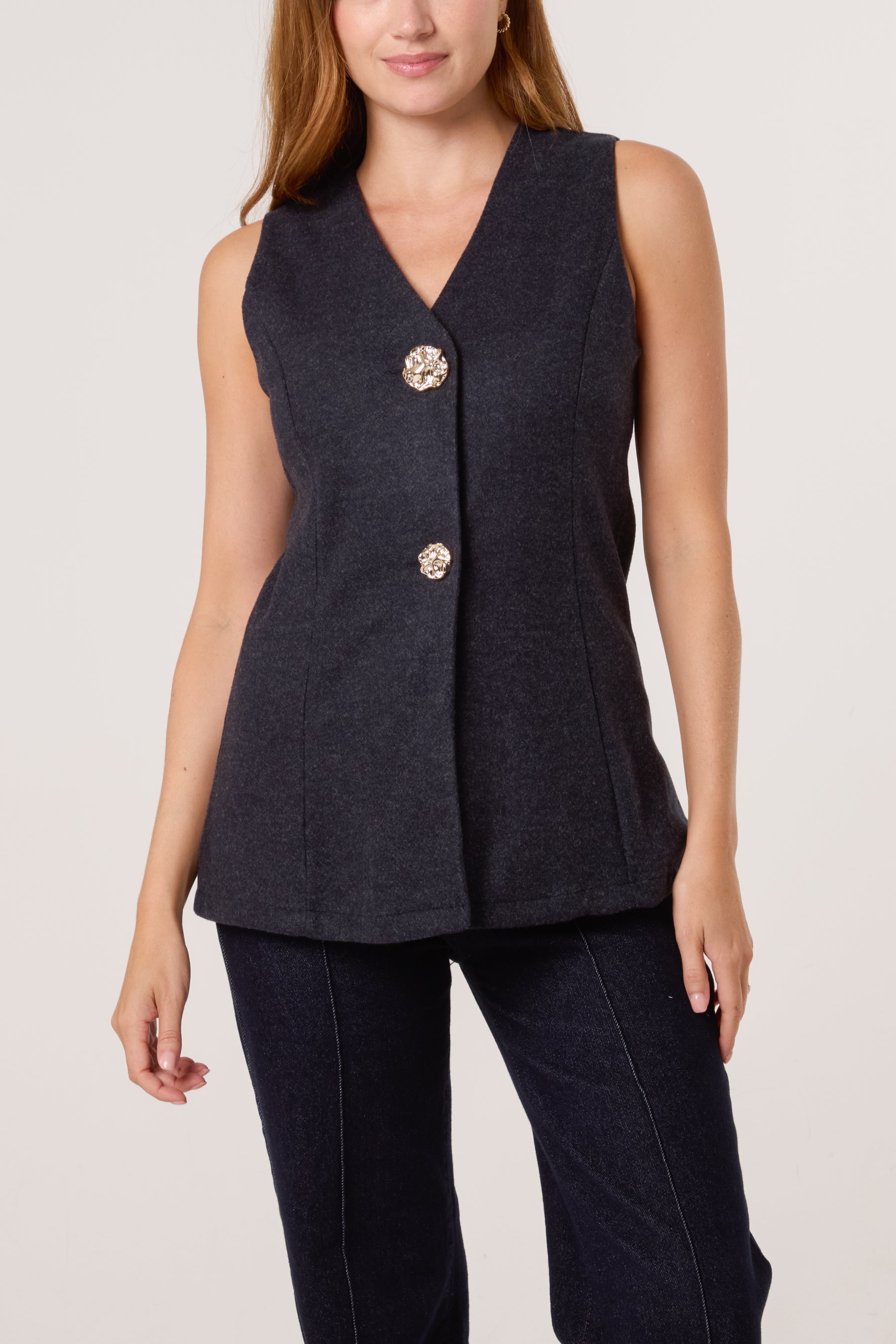 Gold Button Wool-Like Waistcoat