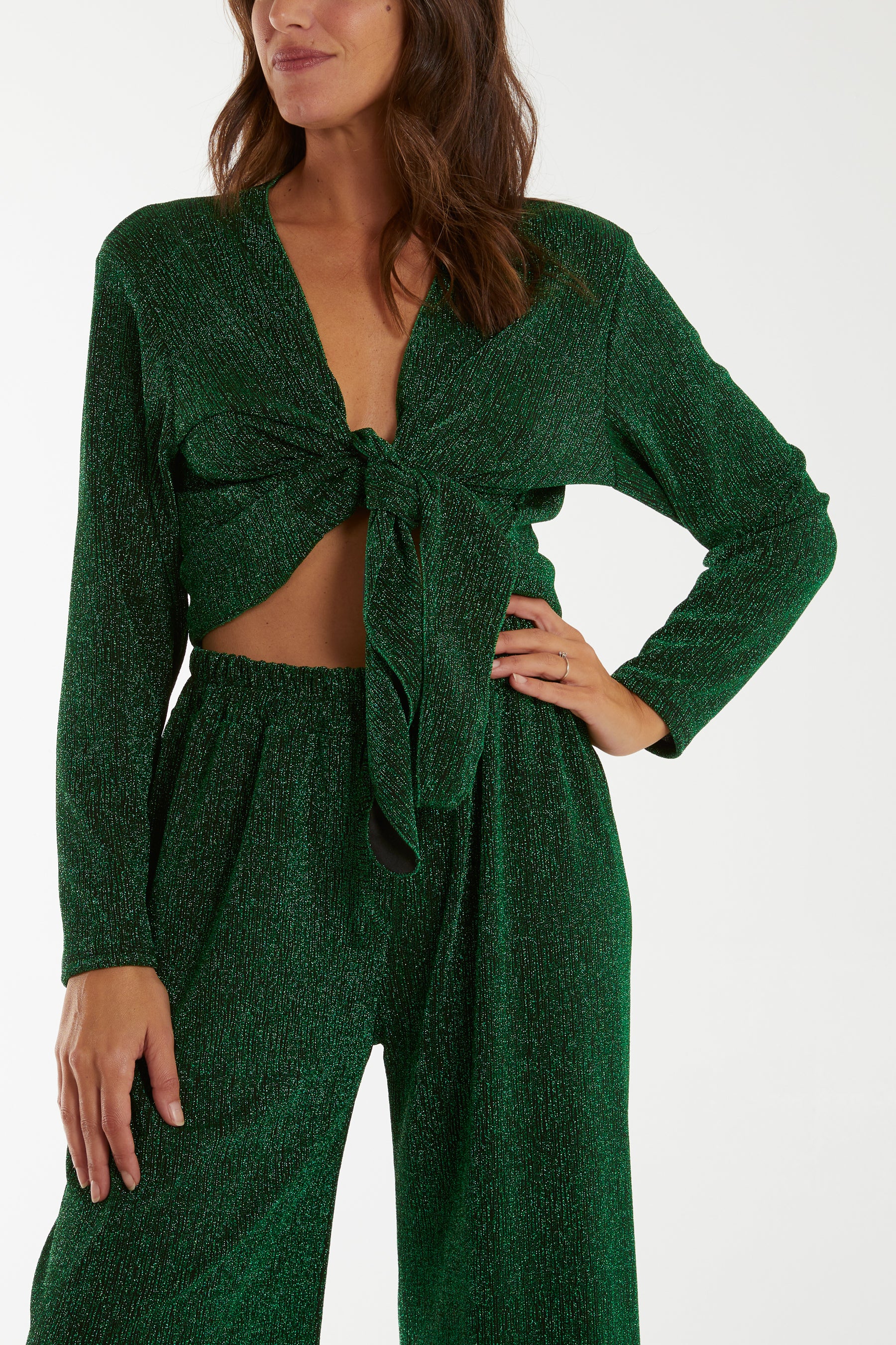 Shimmer Front Knot Crop Top