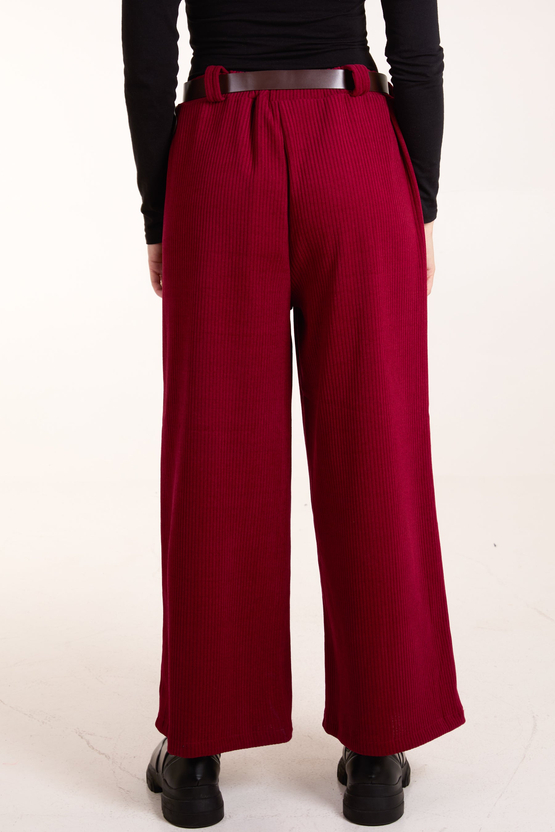Rib Knit Straight Leg Belted Trouser