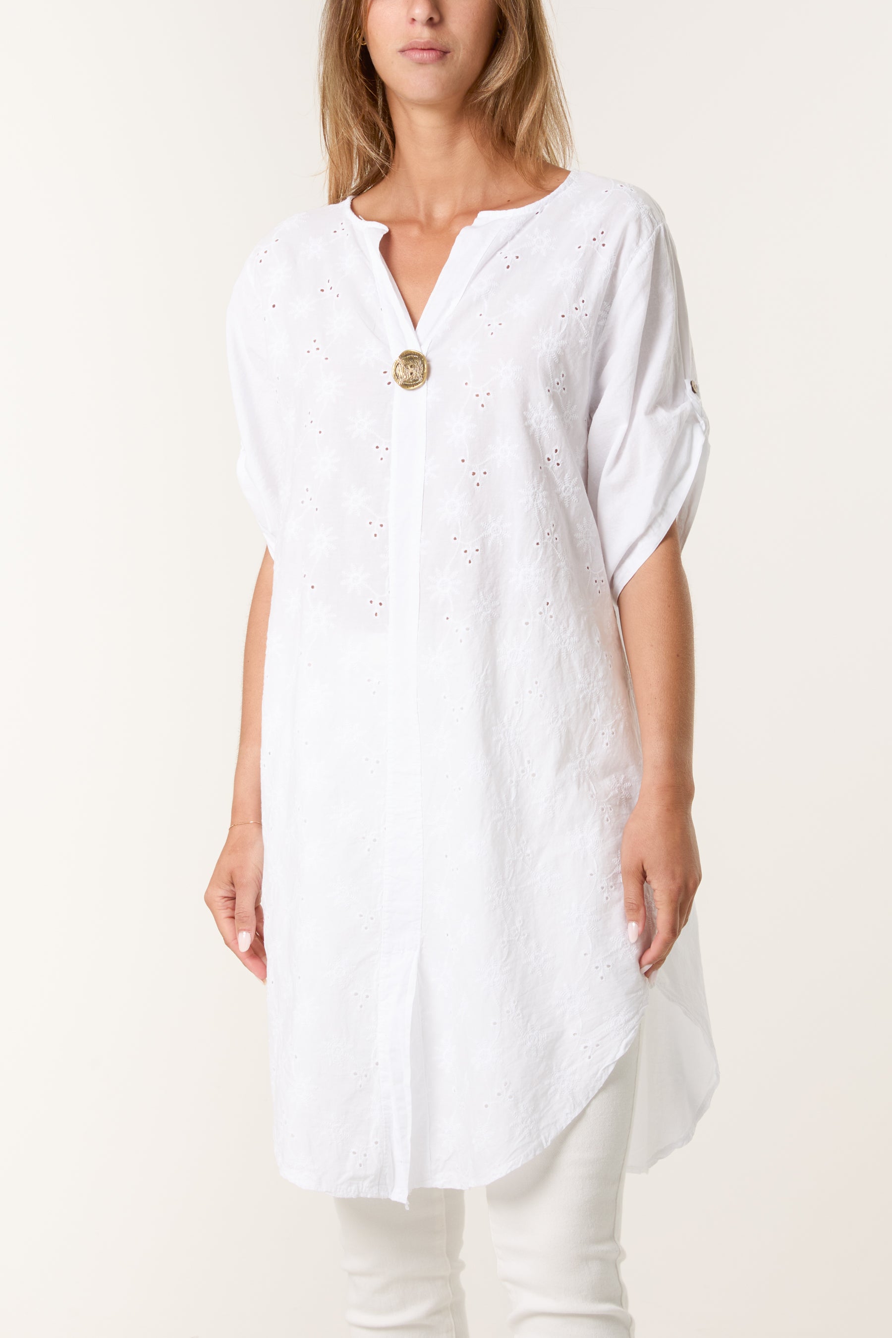 Broderie Anglaise Gold Button Blouse