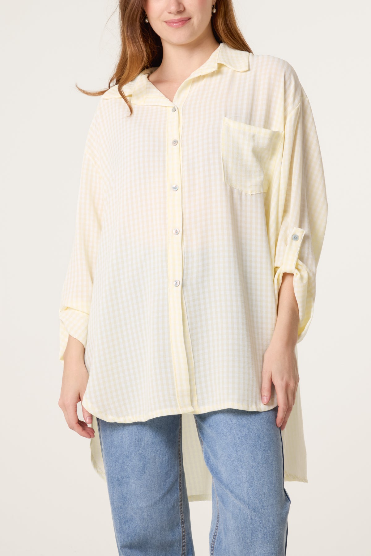 Gingham Asymmetric Longline Cotton Shirt