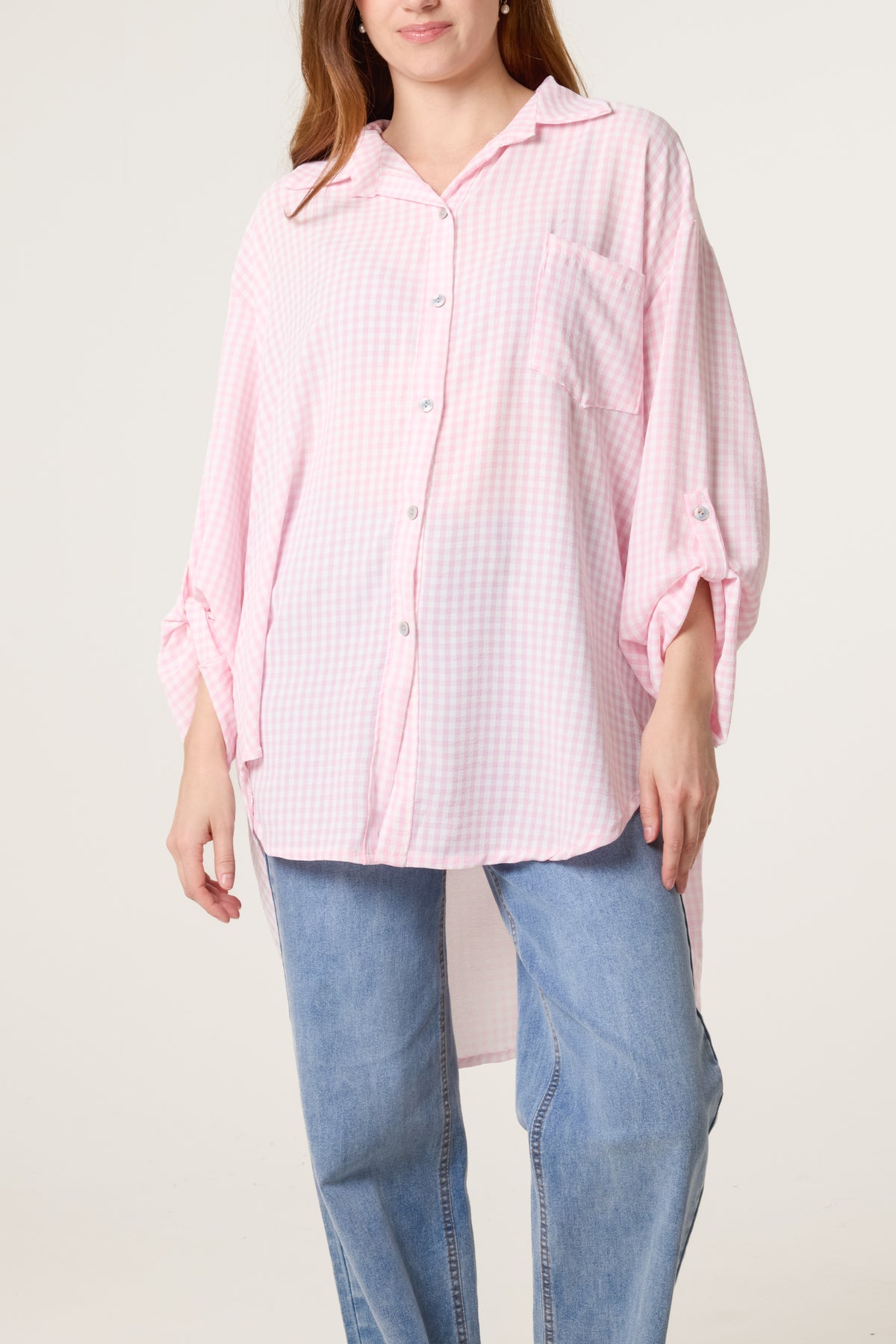 Gingham Asymmetric Longline Cotton Shirt