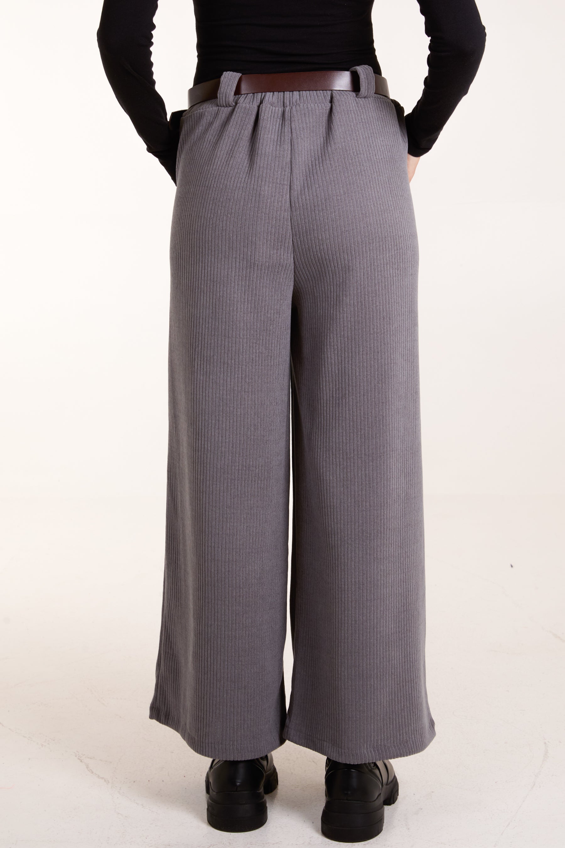 Rib Knit Straight Leg Belted Trouser