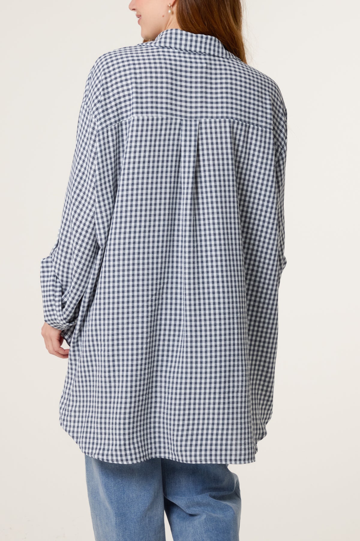Gingham Asymmetric Longline Cotton Shirt