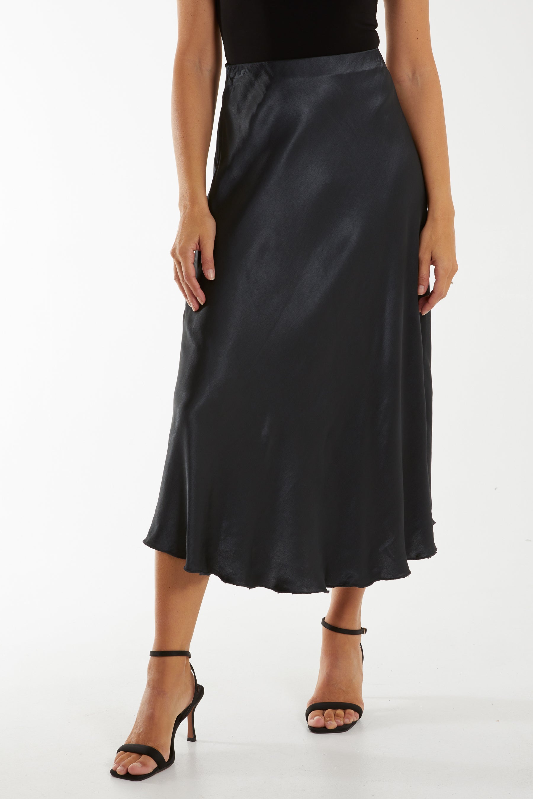 Waistband Satin Midi Skirt