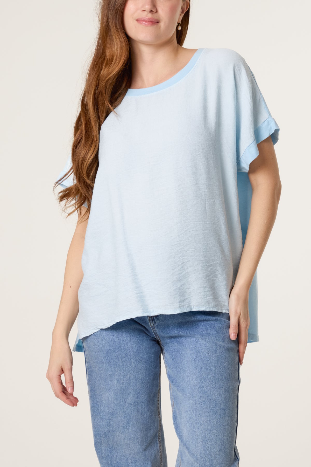 Contrast Edge Asymmetric T-Shirt