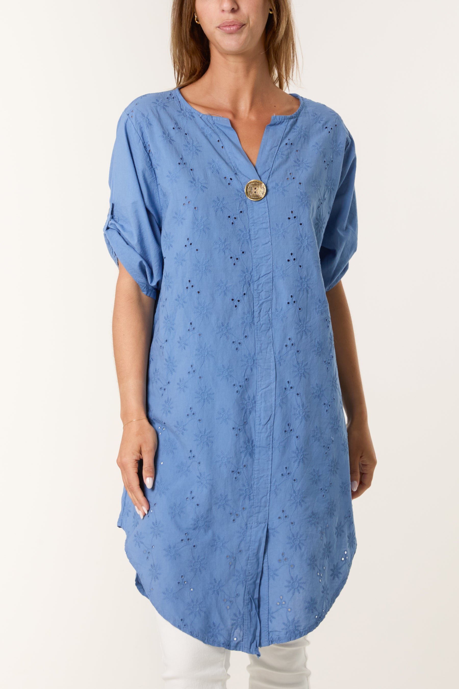 Broderie Anglaise Gold Button Blouse
