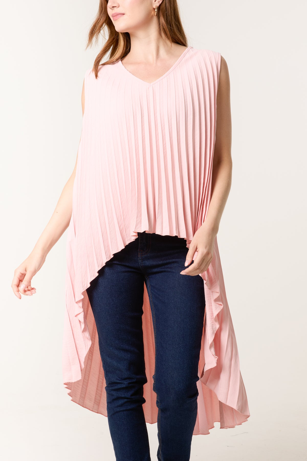 Sleeveless High Low Plisse Top