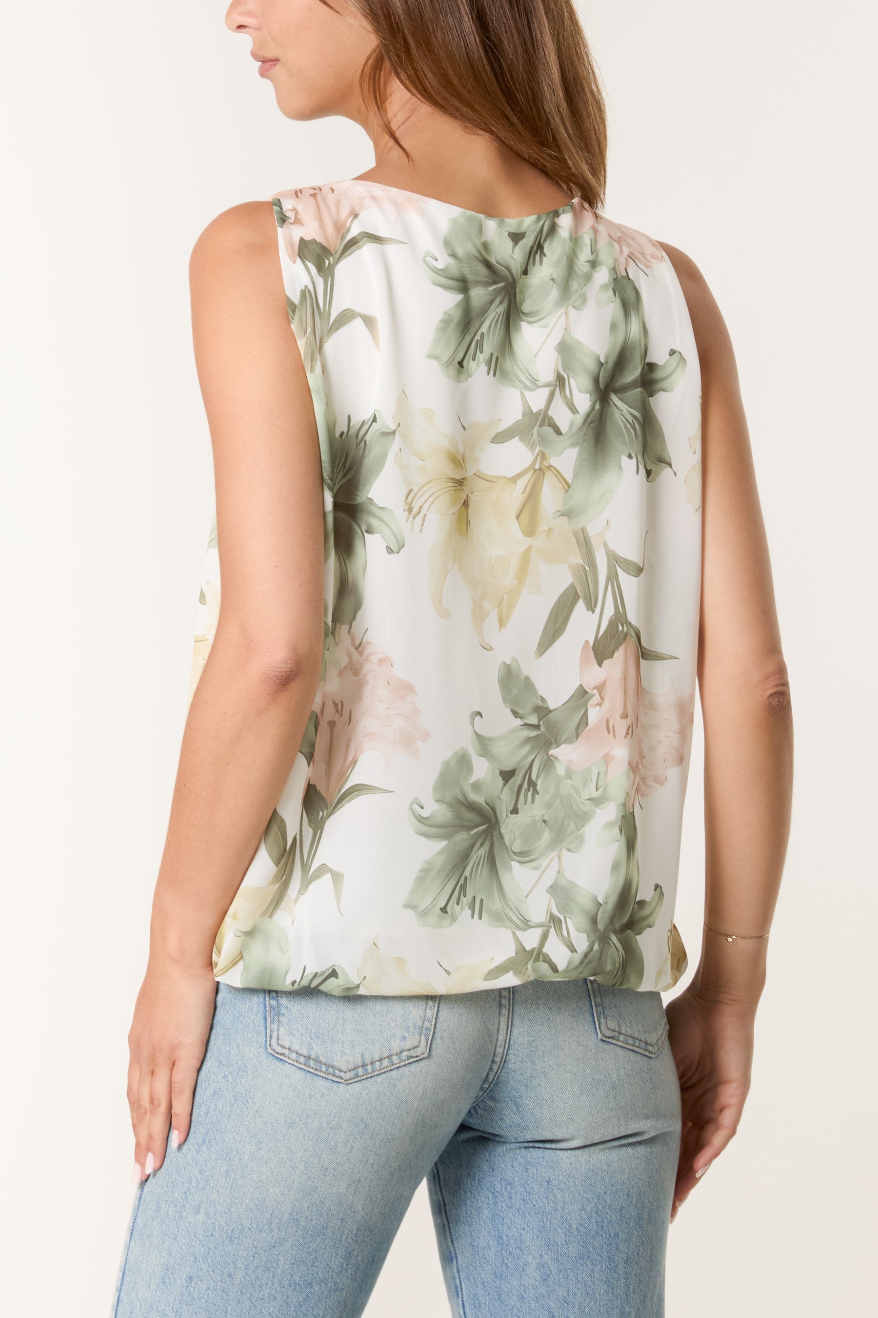 Vintage Lily Print Puffball Vest
