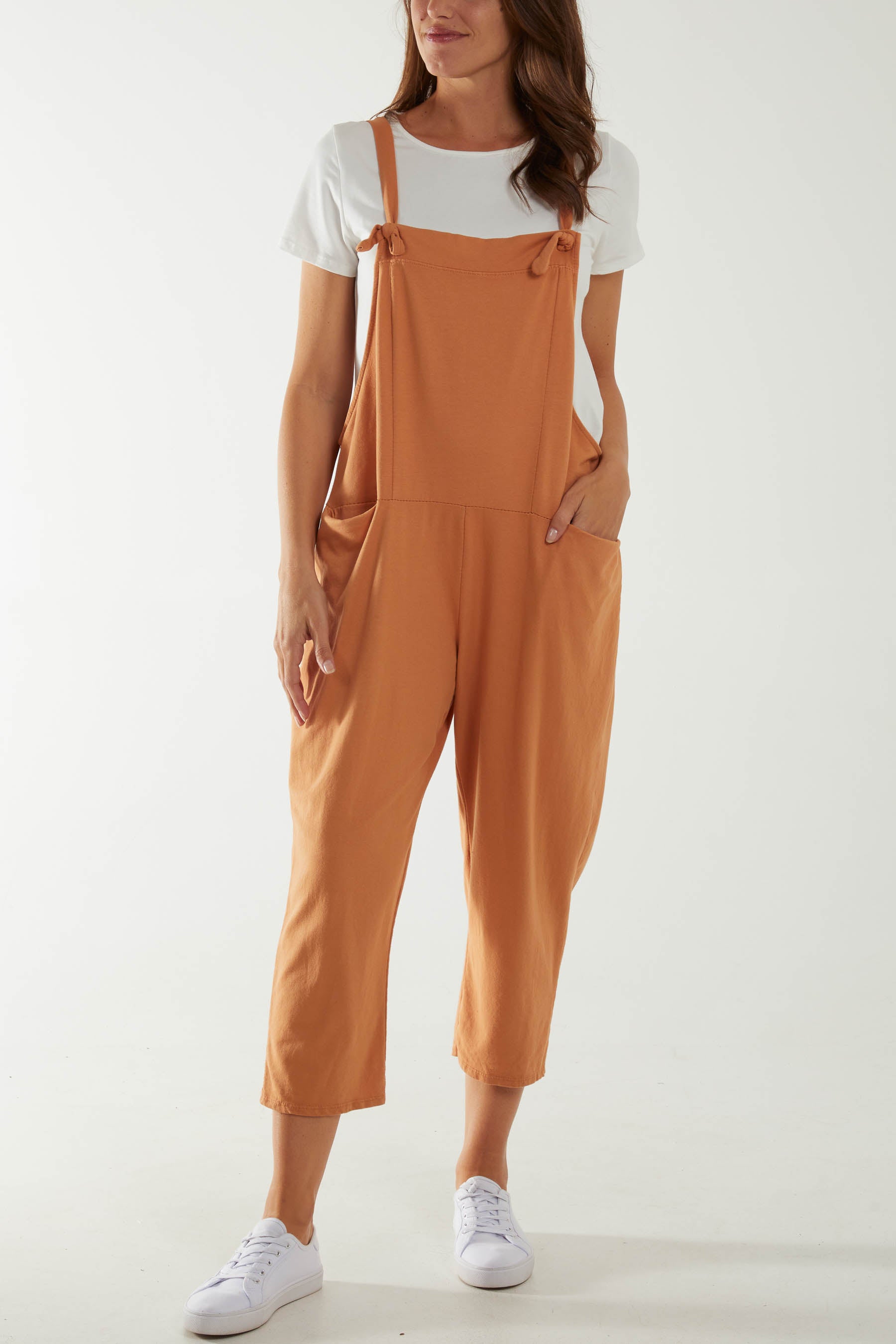 Bow Detail Plain Dungarees