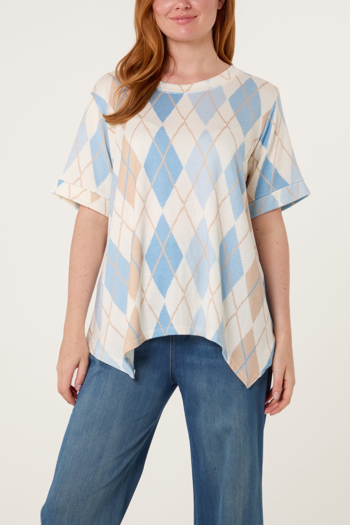 Argyle Short Sleeve Knitted Top