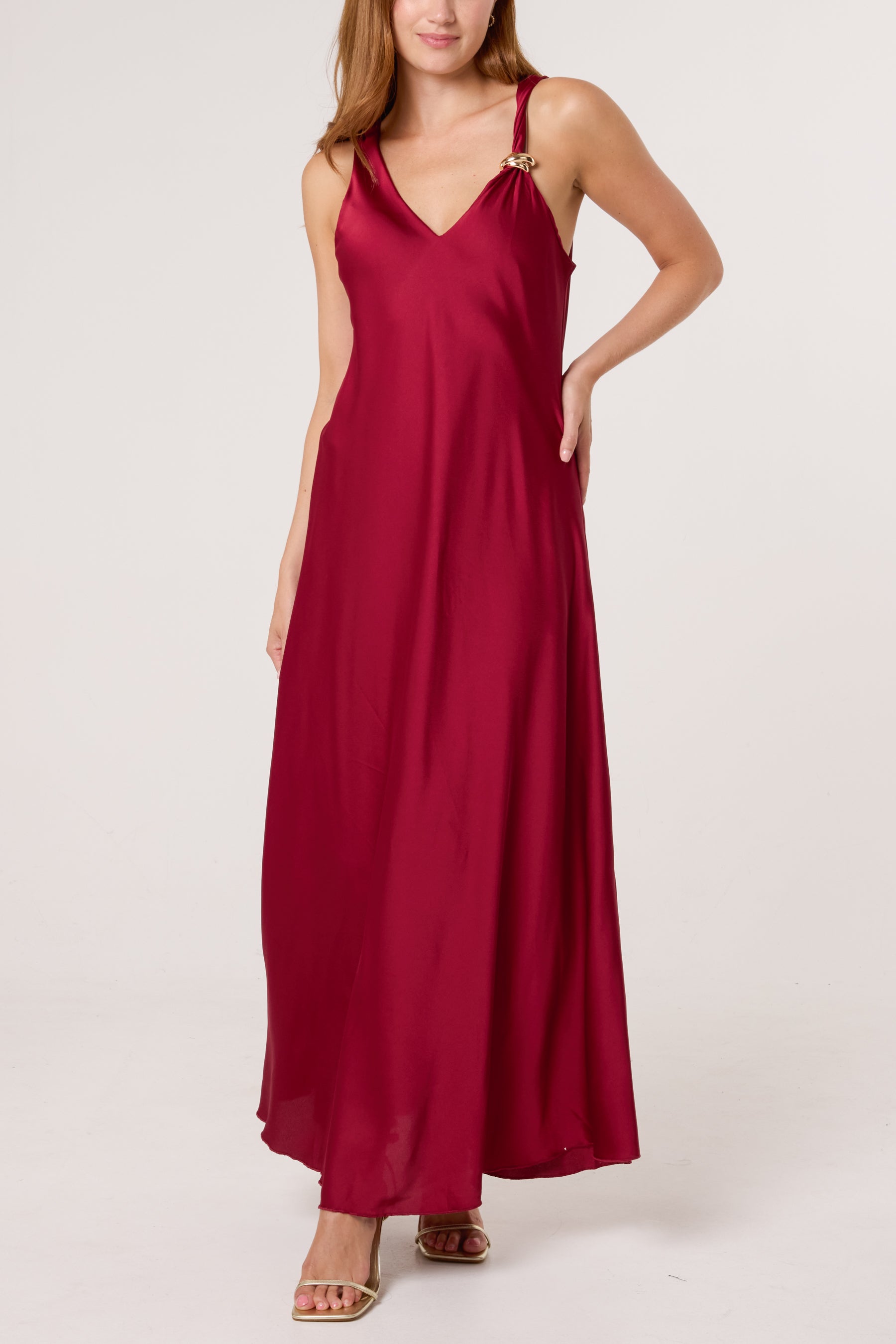 Strap Gold Detail Satin Maxi Dress