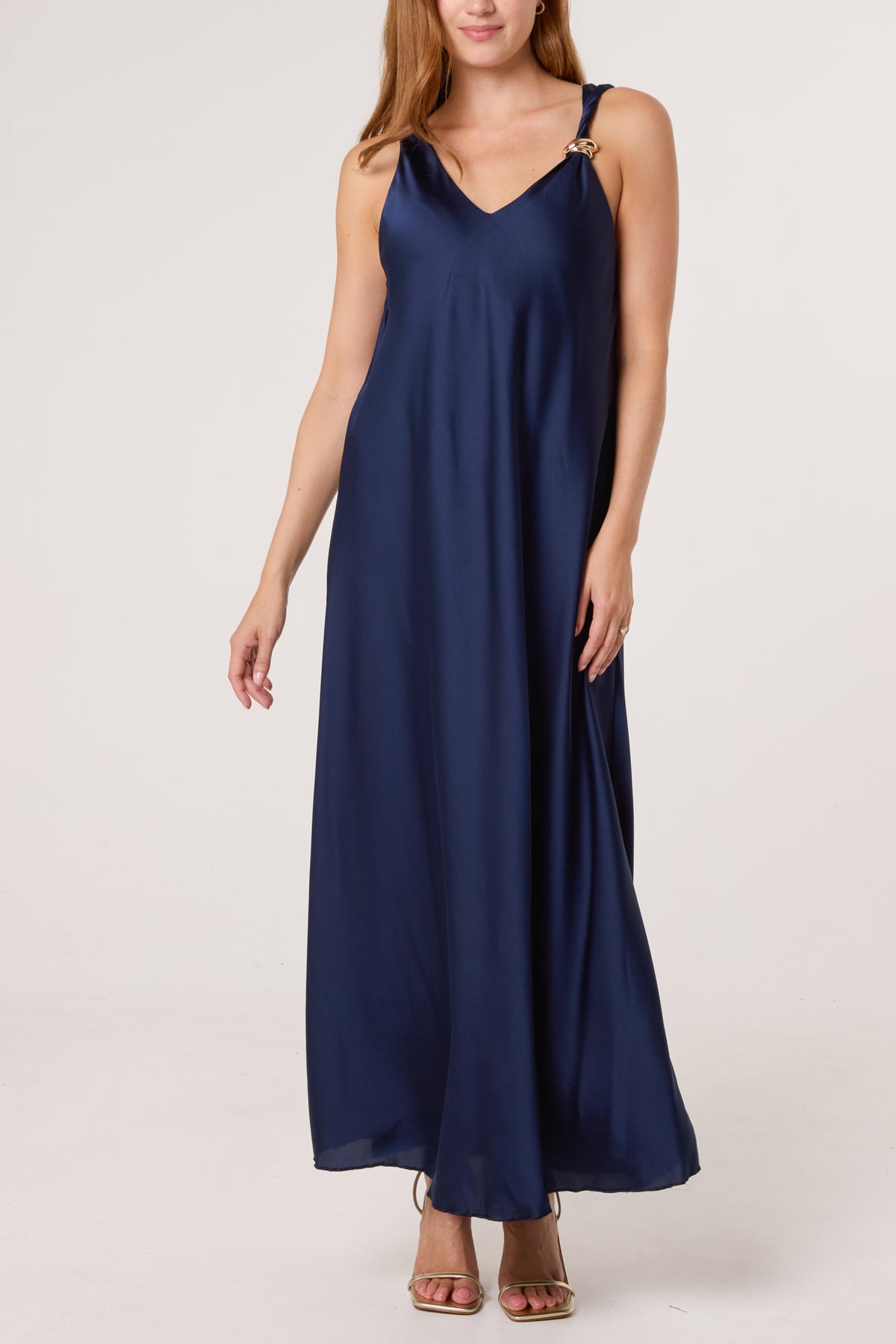 Strap Gold Detail Satin Maxi Dress